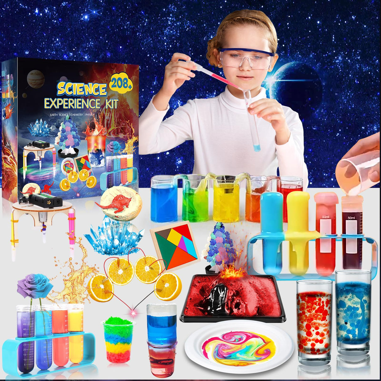 208+ Science Experiments - Science Kits for Kids Age 5-7-8-12, S.T.E.M Preschool Learning Educational Toys, Volcano Chemistry Set Scientist Set, Halloween Christmas Birthday Gift Ideas for Boys Girls Mestown