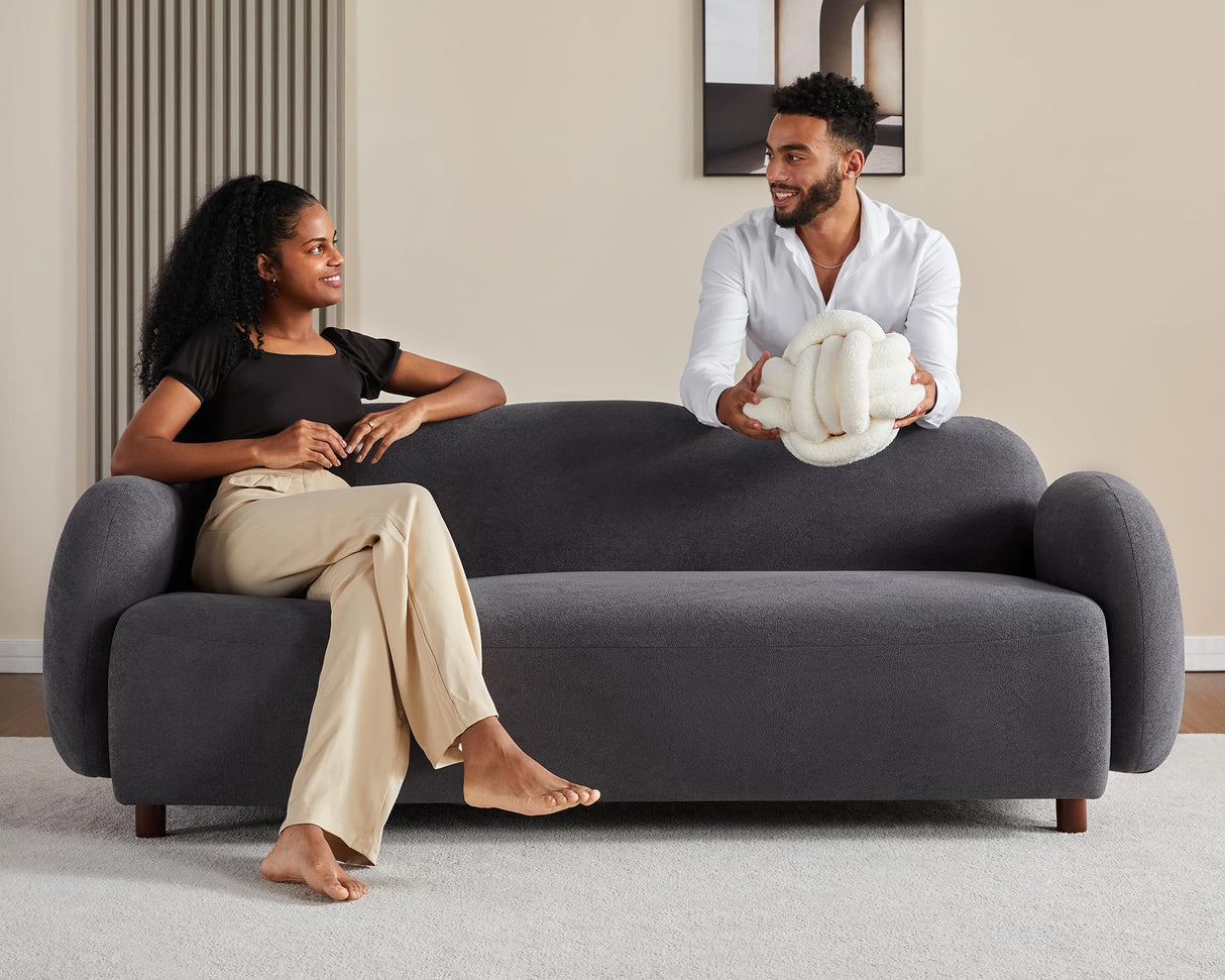 AMERLIFE Sofa, Curved Sofa with Deep Seat, 3 Seater Cloud Couch, Boucle Couch for Living Room, Grey AMERLIFE