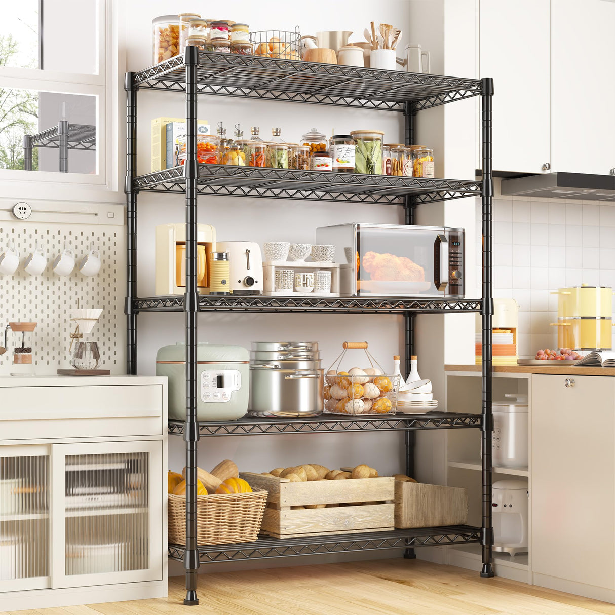 REIBII Storage Shelves, 5-Tire Wire Shelving Load 1000LBS Metal Shelves for Storage Adjustable Garage Shelving Unit Wire Shelf Rack Kitchen Storage Rack Pantry Shelves 31.5''W x 15.7'' D x 71''H REIBII