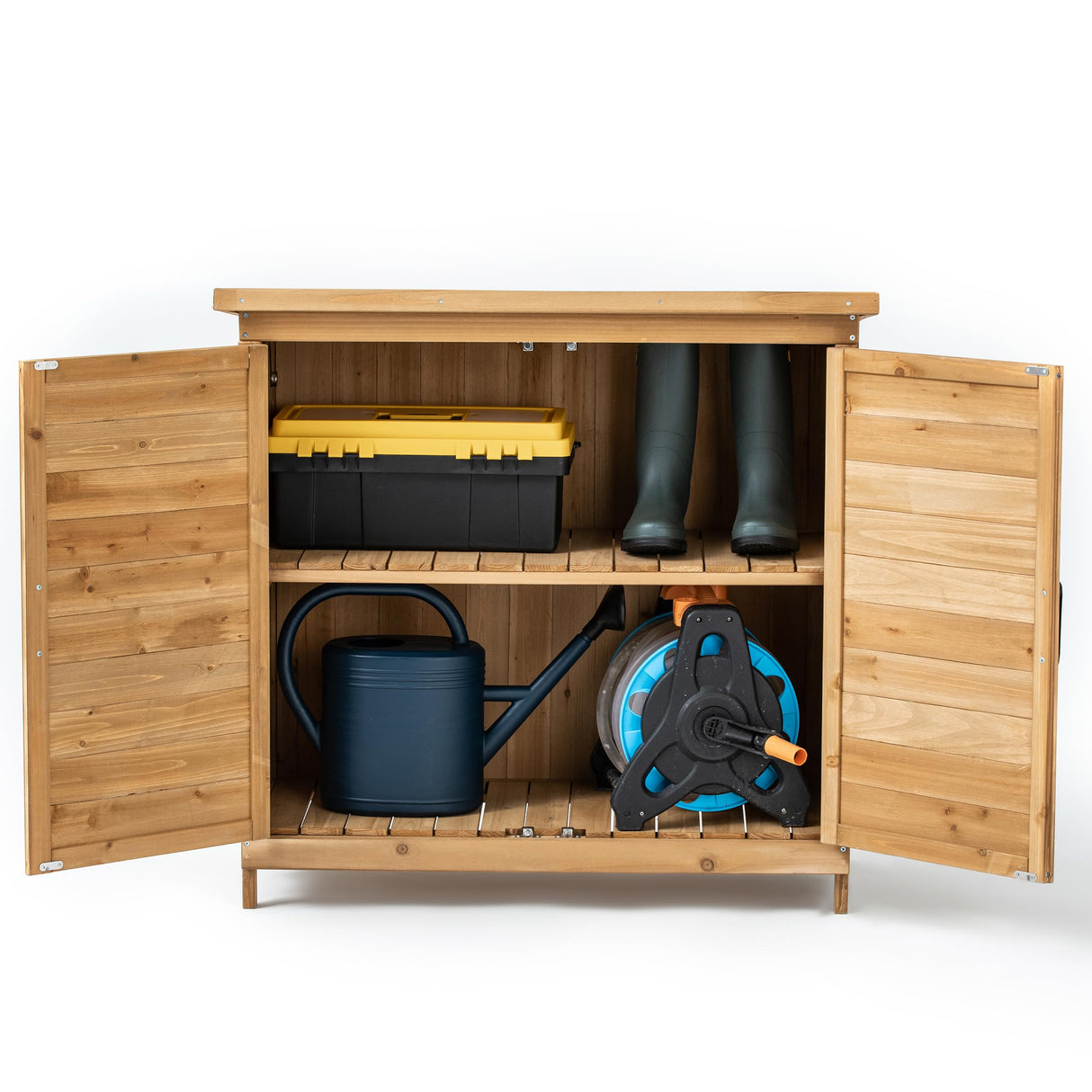 TAKUKA Outdoor Storage Cabinet with 2 Shelves, Wooden Garden Shed with Double Doors& Waterproof Roof,Outside Utility Tool Organizer for Garden Farm Backyard TAKUKA