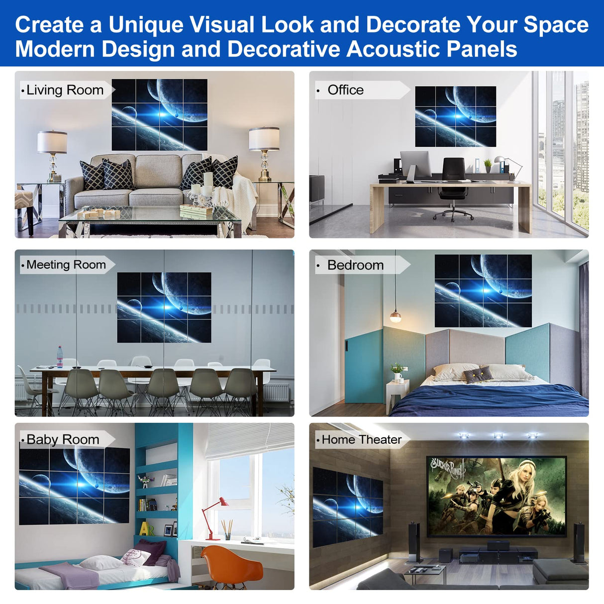 Dmsky Art Acoustic Panels,48“x36”Acoustical Wall Panel, Decorative Sound Absorbing Panel for Walls, Studio Acoustic Treatment Soundproof Wall Panel(12 Pack,Space) Dmsky