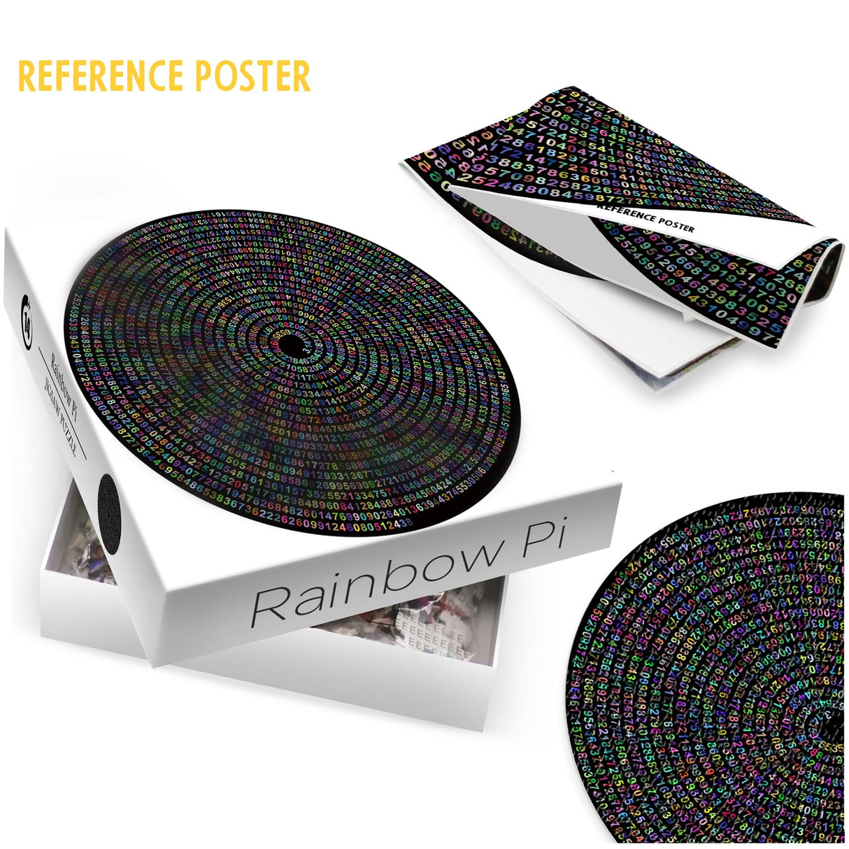 Pi π Day Puzzle for Adults 1000 Pieces, Round Rainbow Jigsaw Puzzle, Hard Impossible Puzzle by Number IdeaBazar