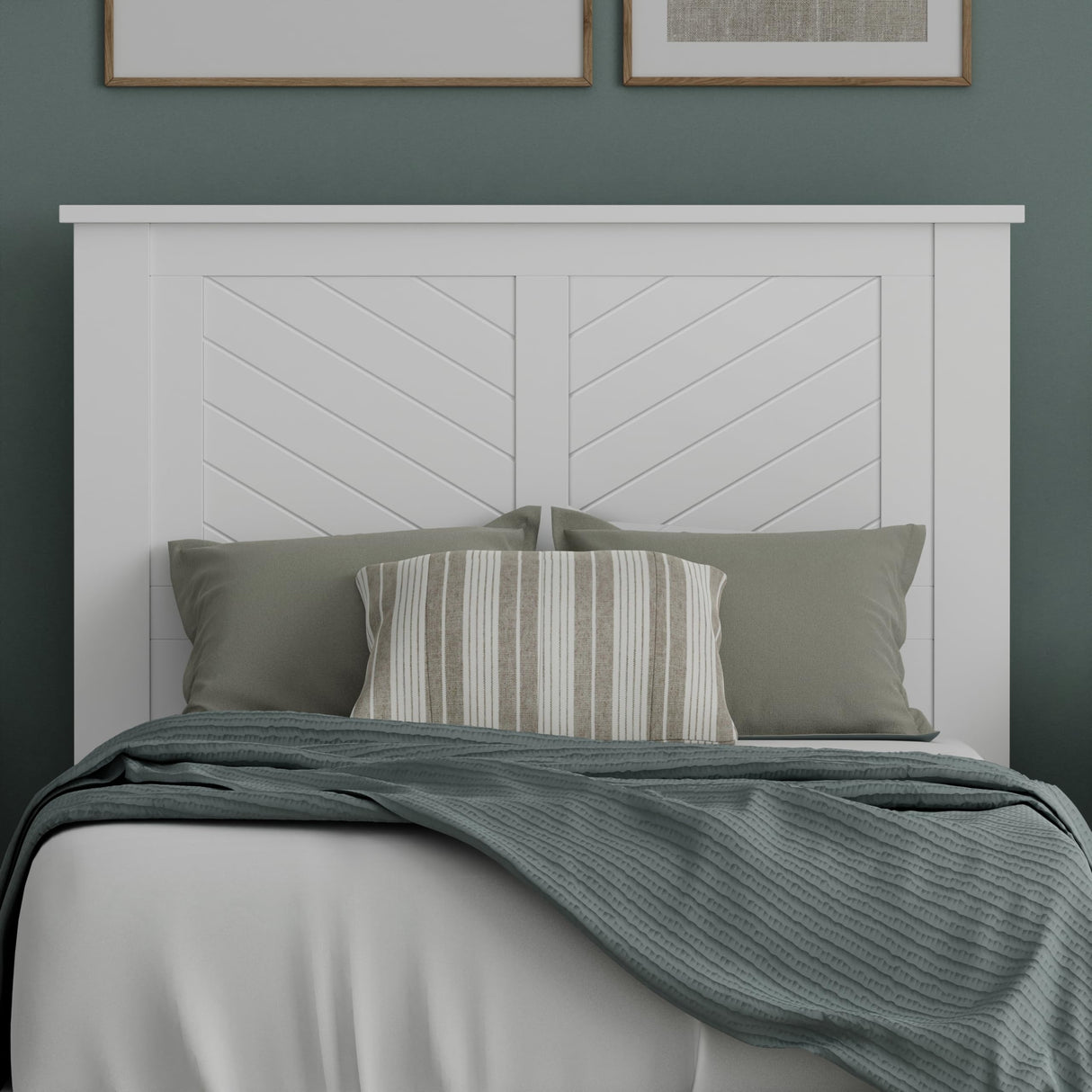 Serene Poplar Wood Twin Headboard, Modern Farmhouse Panel with Chevron Scoring, Twin Size Headboard in White, Casual Coastal Style, Easy Assembly, Quality Materials ComfIQ