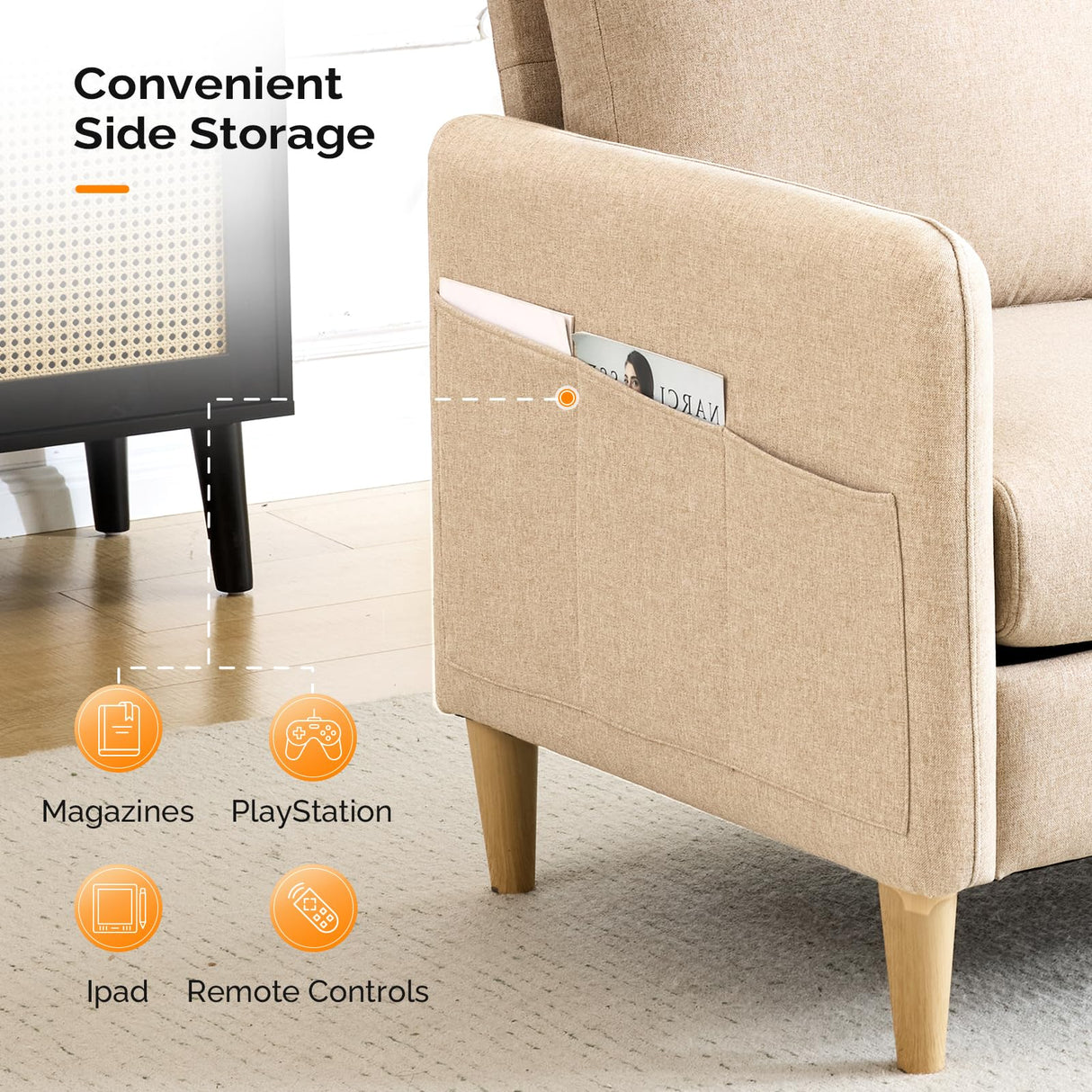 VINGLI 47" Small Couch, Linen Loveseat Sofa Light Brown Mini Couch Mid Century Modern Decor Love Seat for Small Spaces Living Room, Bedroom, Play Room VINGLI