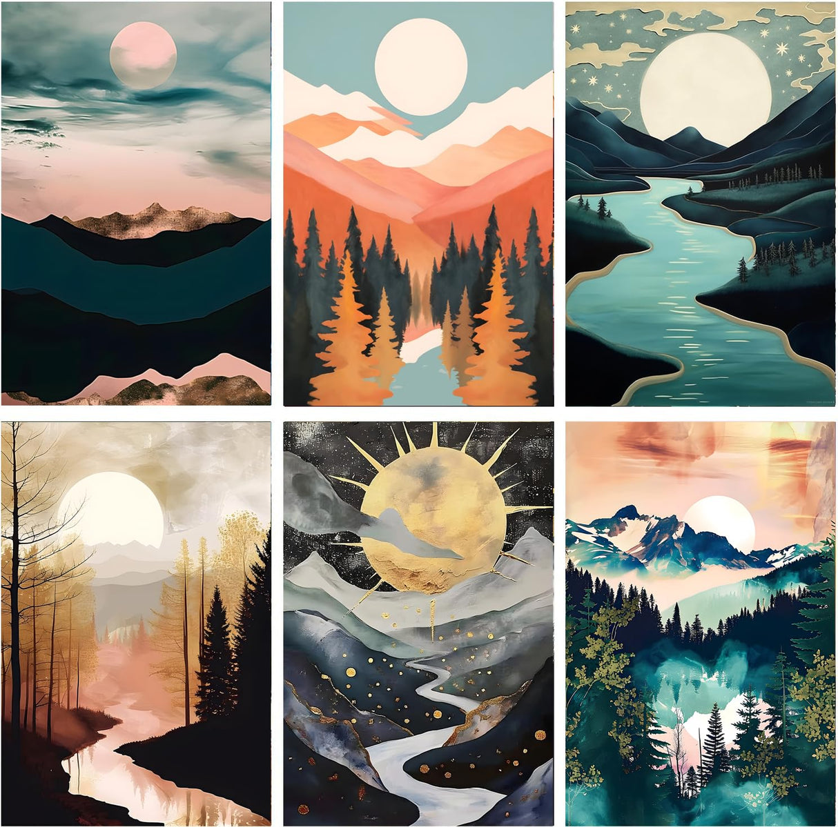 DOTZSO Diamond Art Kits for Adults 6 PCS DIY Full Diamond Art kit with Crystal Cross Stitch Picture Art and Craft for Adult Beginners 12x16 Inches (Landscape Abstract) DOTZSO