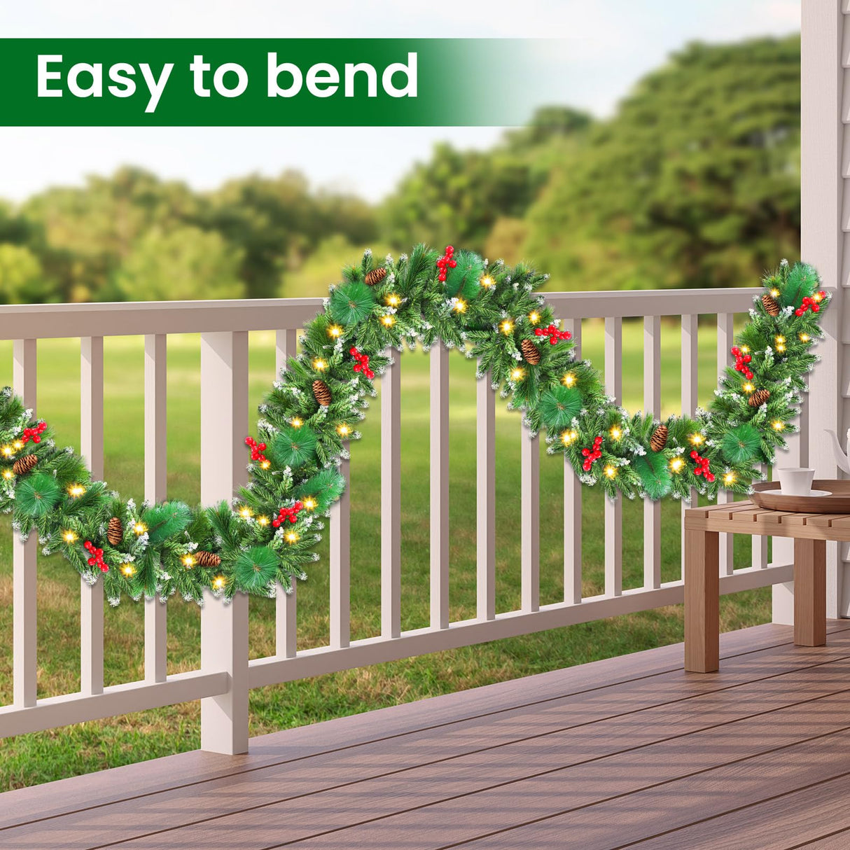 Christmas Garland with Lights, 50 LEDs 9FT Prelit Garland Battery Operated Outdoor Indoor Christmas Decorations Lighted Garland for Stairs Railing Fireplace Mantle Front Door Home Holiday Decor Xander