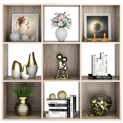 ZenStyle 9-Cube Natural Wooden Storage Shelf Organizer with Customizable Back Panels