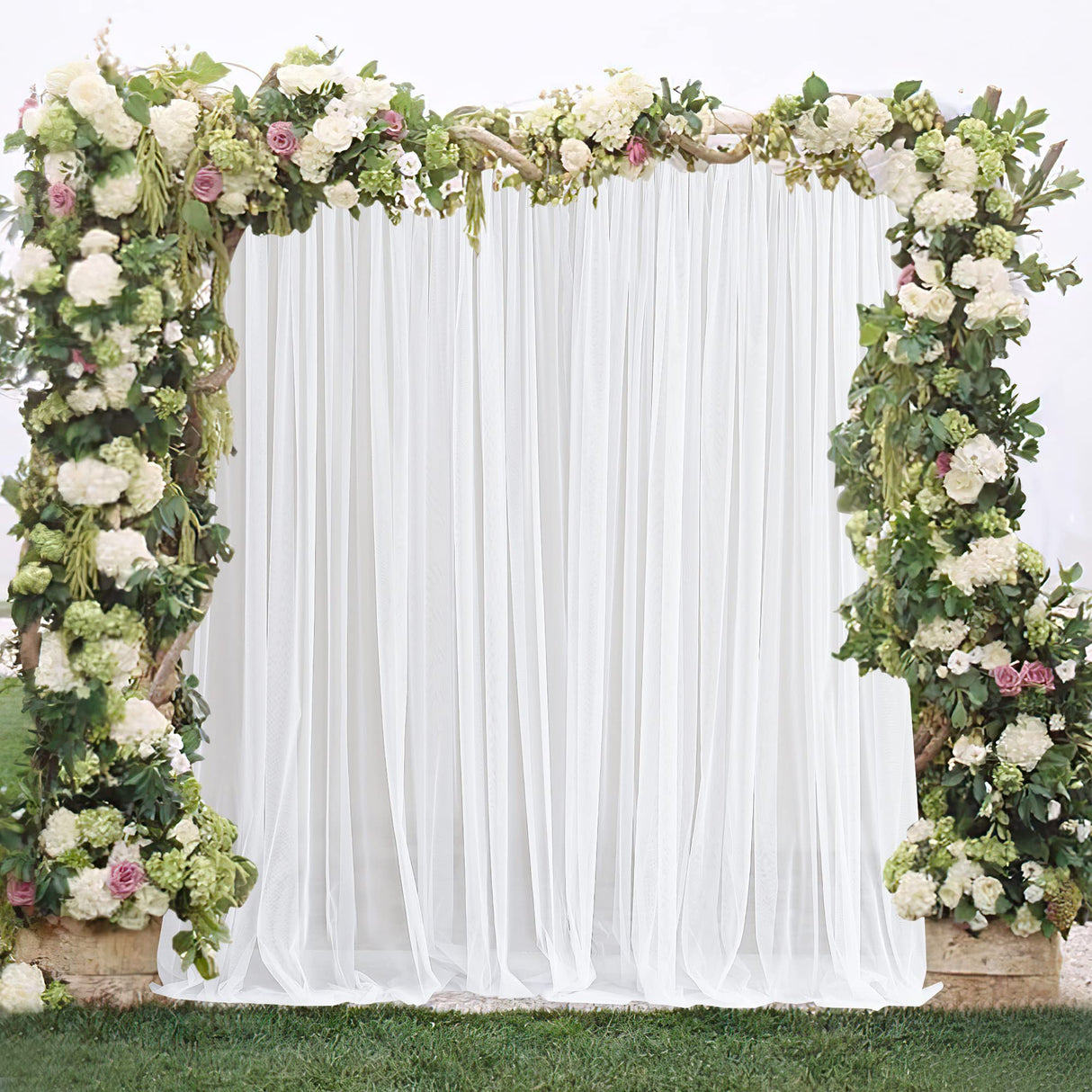 RYB HOME 2 Panels Porch Screen Mesh Outdoor Curtains Lightweight Mosquito Netting for Patio Gazebo Pool Hut Bug Garden Netting Size Adjustable, White, 118 inches Wide x 84 inches Long RYB HOME