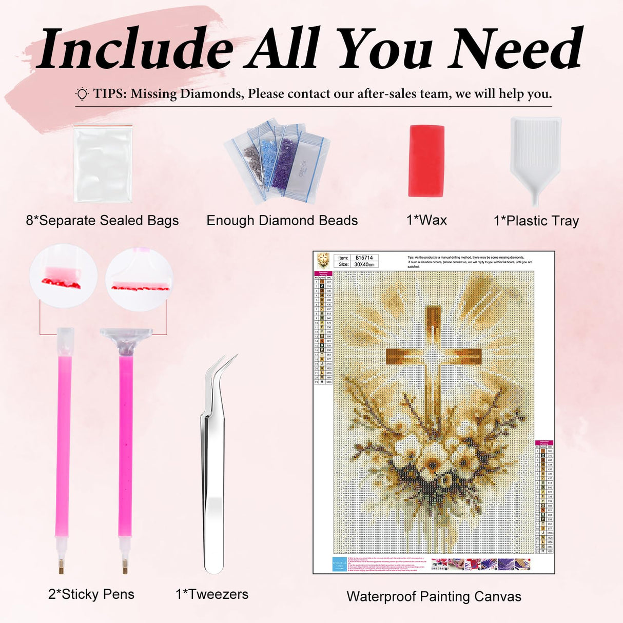 Yezavesu Religious Cross Diamond Art Kits for Adults, Jesus Christ Cross 5D Diamond Painting Kit for Beginners, DIY Round Full Drill Painting with Gem Art Craft Kits for Home Wall Decor 12x 16 Inch Yezavesu