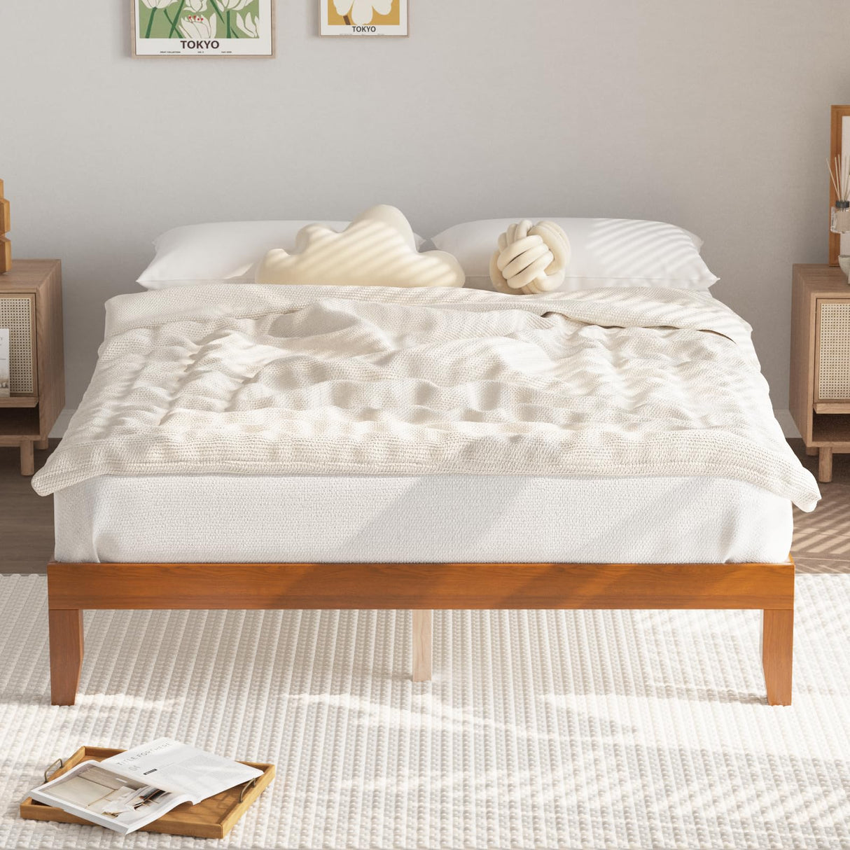 Twolike King Bed Frames,Wood Bed Frames,Wood Platforms Bed with Wooden Slats Support,Mattress Foundation,No Box Spring Needed,Easy Assembly,King,Pine Twolike