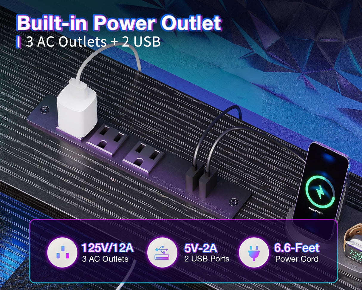 Coleshome 98 Inch 2 Person Gaming Desk with Storage Shelves- Long Double Home Office Computer Desks with USB Charging Port & LED Lights, Writing Desk with Monitor Stand, Modern Study/Work Table, Black Coleshome