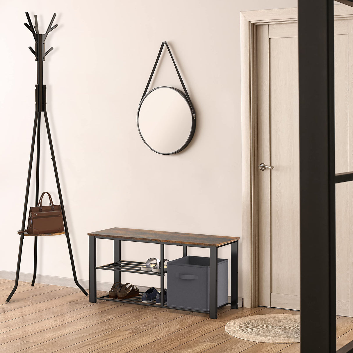 Simple Houseware 2 Tier Wood Top Shoes Bench, Rustic Brown Simple Houseware