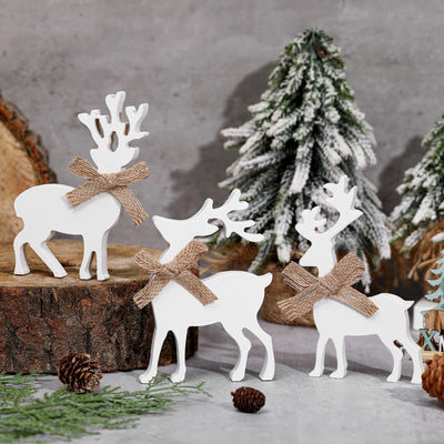 Redbaker 3 Pcs Reindeer Wooden Table Decor Christmas Tiered Tray Decor Farmhouse Tabletop Block Sign Rustic Wood Centerpieces Decorations for Xmas Home Office Table Shelf Decor