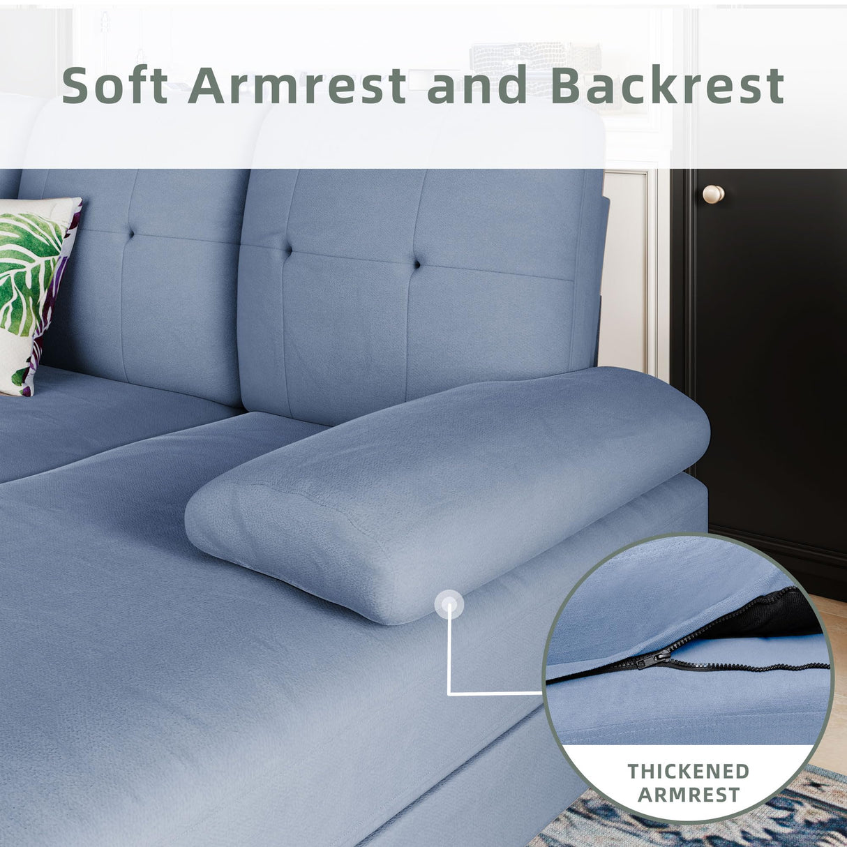 Shintenchi Sectional Couches for Living Room, U Shaped Sofa Couch with Double Chaise, 4-Seat Living Room Furniture Sets with Soft Cushion & Linen Fabric, Blue Shintenchi