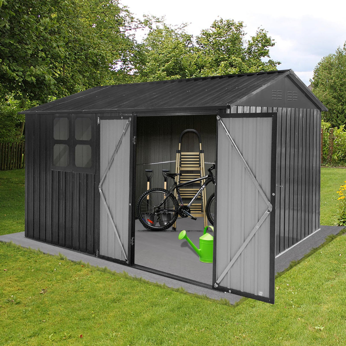 Jintop 10x12 FT Metal Garden Sheds,Outdoor Storage Shed with Waterproof Roofs and Lockable Doors,Clearance Tool House w/Punched Vents,Aluminum Frames Box for Storing Bicycles,Lawnmowers,Dark-Grey Jintop