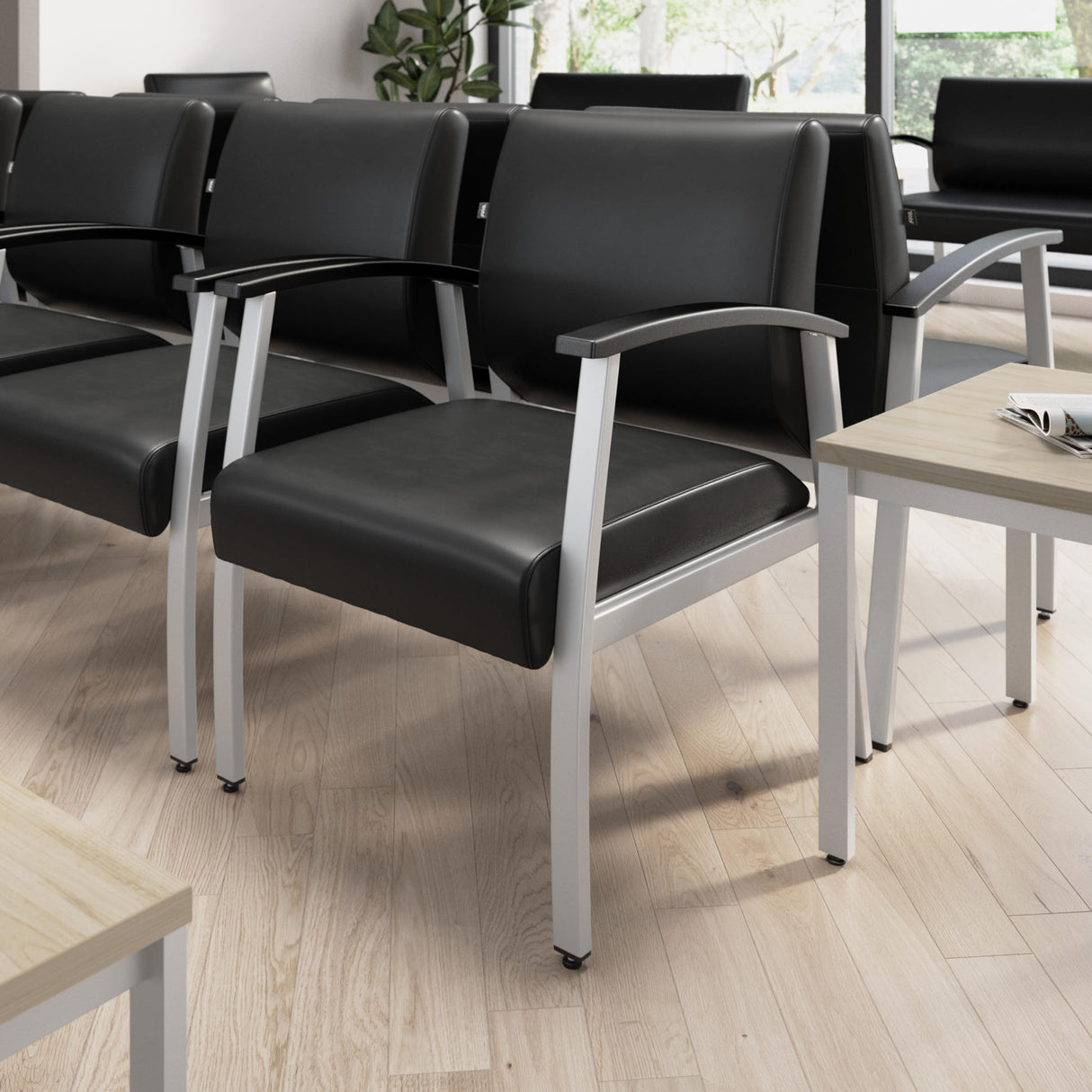 Bush Business Furniture Arrive Waiting Room Guest Chair with Arms in Black Vinyl, Reception Area Seating for Office and Lobby Bush Business Furniture