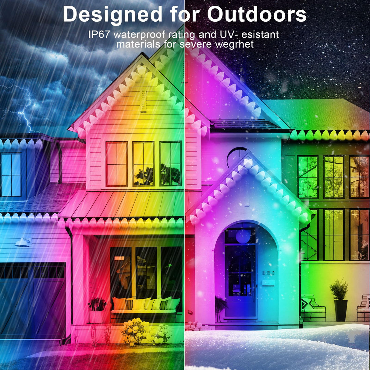 300FT Permanent Outdoor RGB Lights - IP67 Waterproof with Smart App Control Remote, DIY Scene Modes, Music Synchronization, Eaves Light for Garden Decor, Deck, Christmas, Party, Party, Halloween,Roof FBZ