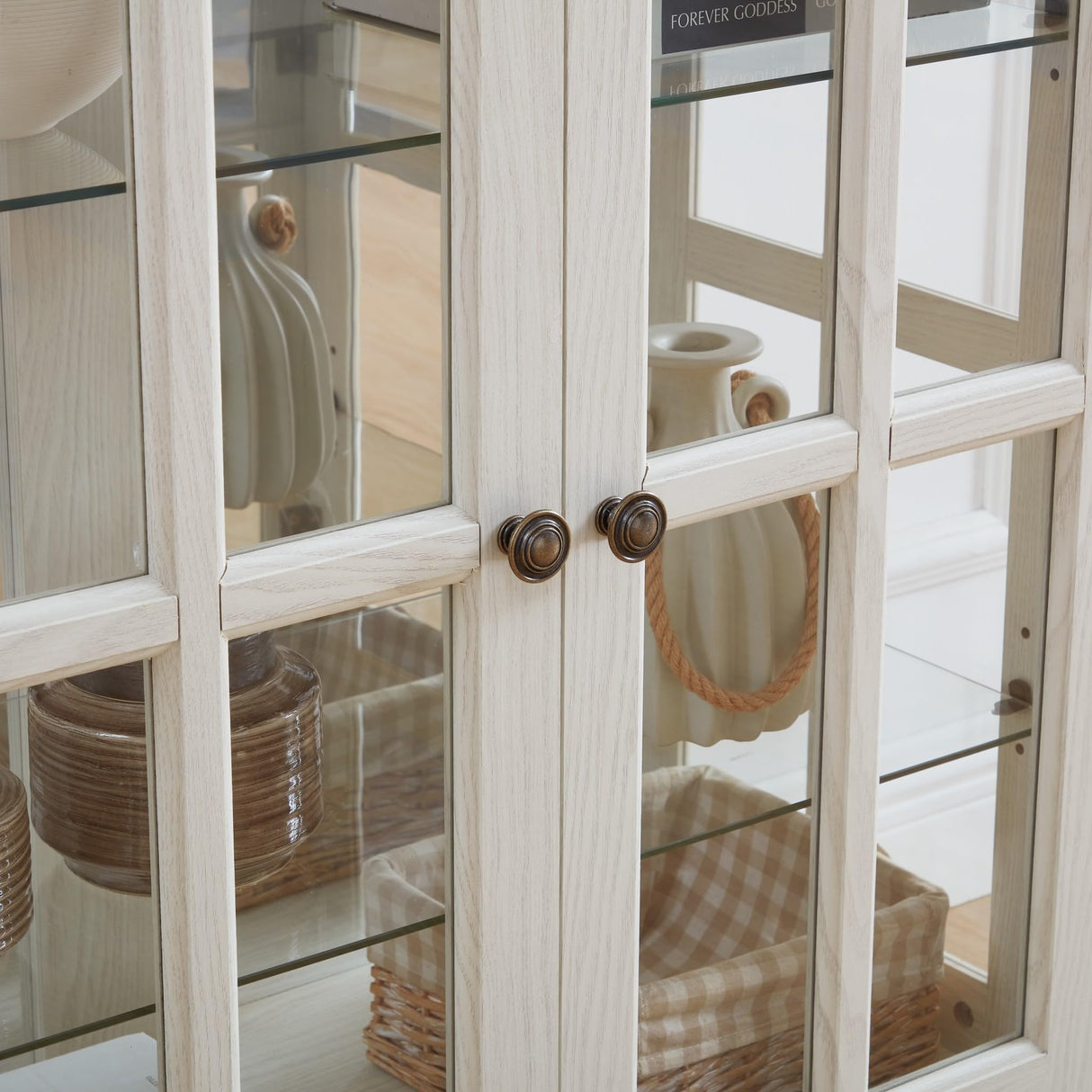 CKEASEAN Glass Display Cabinet, 69" H Curio Cabinet with Adjustable Shelves and 4 Glass Doors, Light Bulb Included, Elegant Antique Showcase, Rack for Living Room/Home Office (White) CKEASEAN