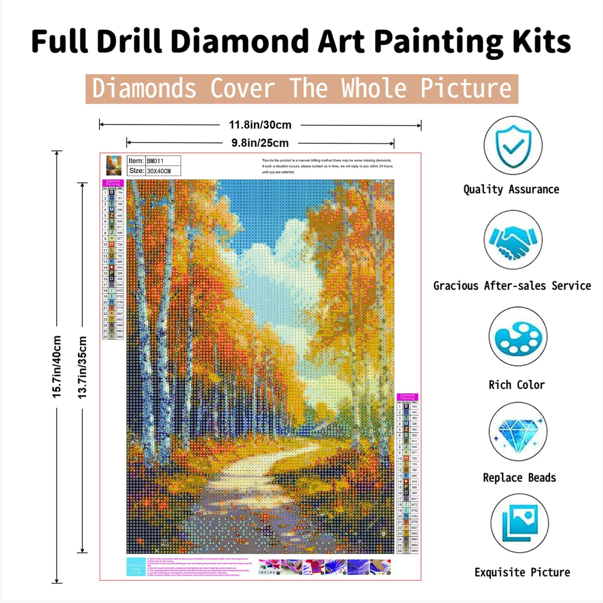 PINFFSHU Autumn Scenery Diamond Painting Kits for Adults 5D Sparkling Birch Forest Path Artwork Diamond Art Kits for Adults Full Drill Diamond Art Painting Kits Gem Art Kits for Wall Decor 12x16 Inch PINFFSHU