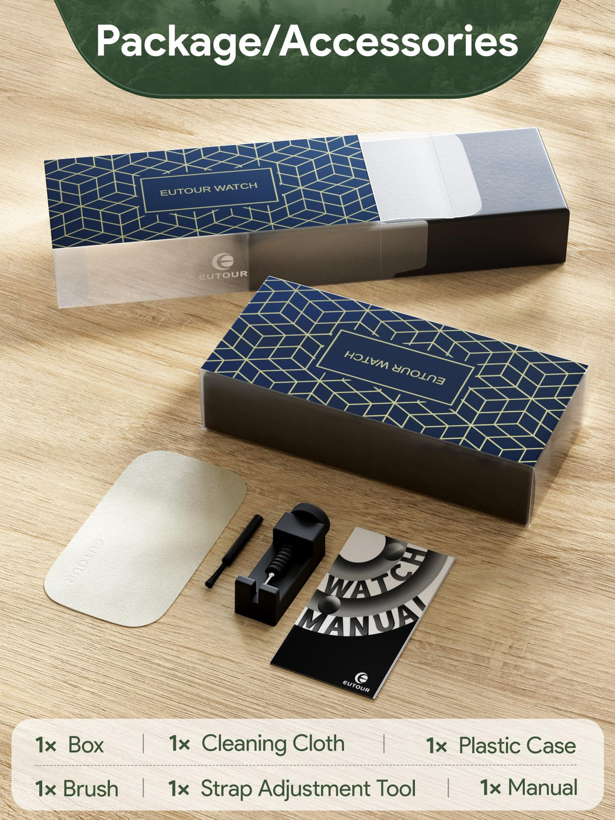 EUTOUR Watches Men's Watch Magnet Watch No Glass Ball Bearing Quartz Wristwatch for Men with Wood Bracelet -40mm EUTOUR