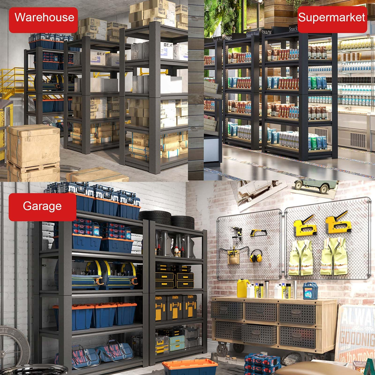 OPTYMIRA Garage Shelving Units and Storage,72"X48"X24"Inches Deep Heavy Duty Metal Shelves Adjustable,2000lbs Garage Storage Shelves,Sturdy Steel Utility Rack Industrial Tool Shelf for Basement Shop OPTYMIRA