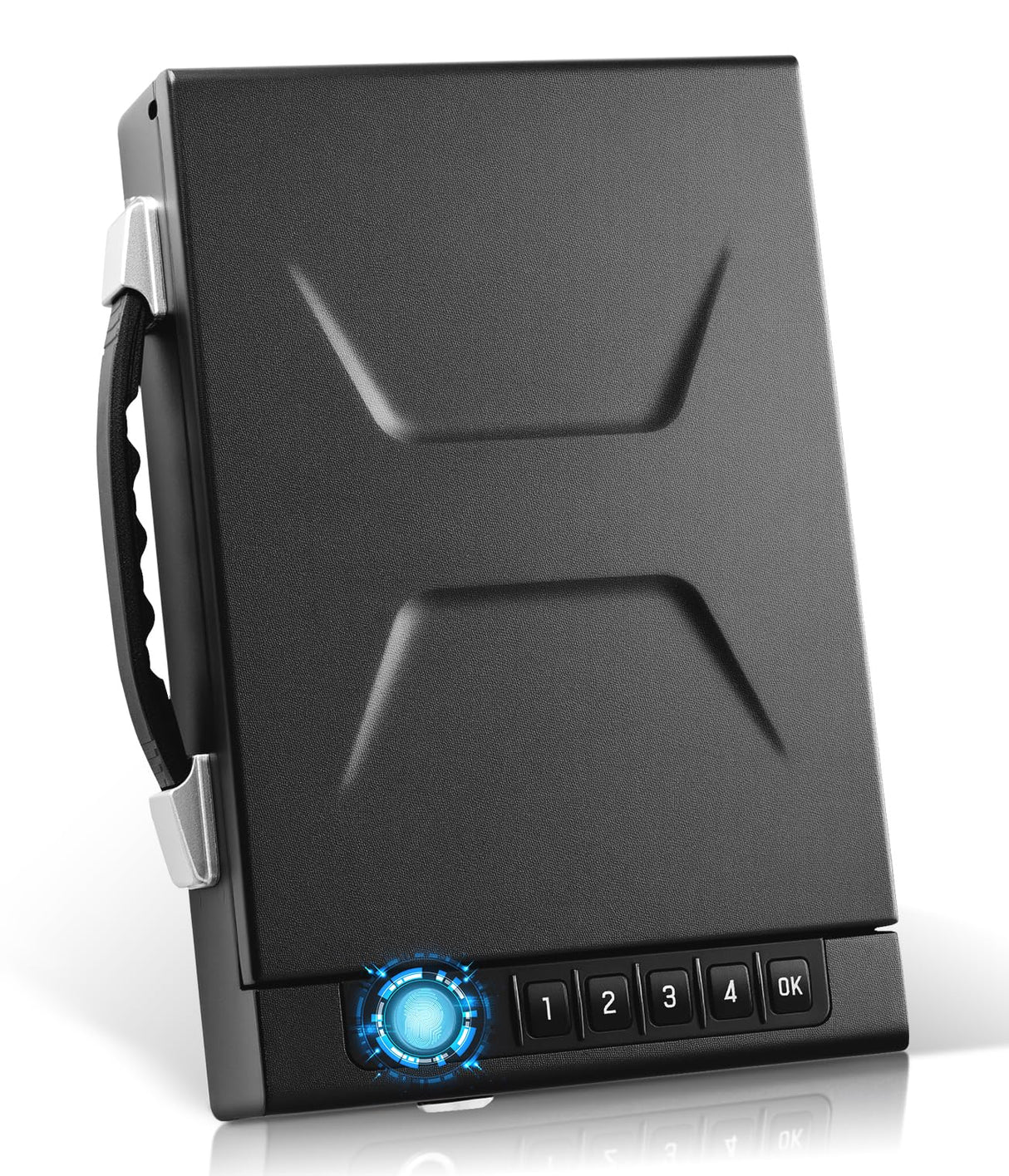 Gun Safe with Handle, Biometric Gun Safe for Handgun, 4-Ways unlock with Sound(APP, Fingerprint, Digital PIN, Key), Smart Lock Box For Cloakroom, Living Room, Bedroom Nightstand and Car Swikitec