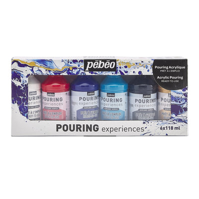 Pébéo Acrylic Pouring Paint Starter Kit - Art and Painting Supplies, Ready-To-Pour Fluid Medium, 118 Milliliter Bottles, Set of 6 Assorted Colors