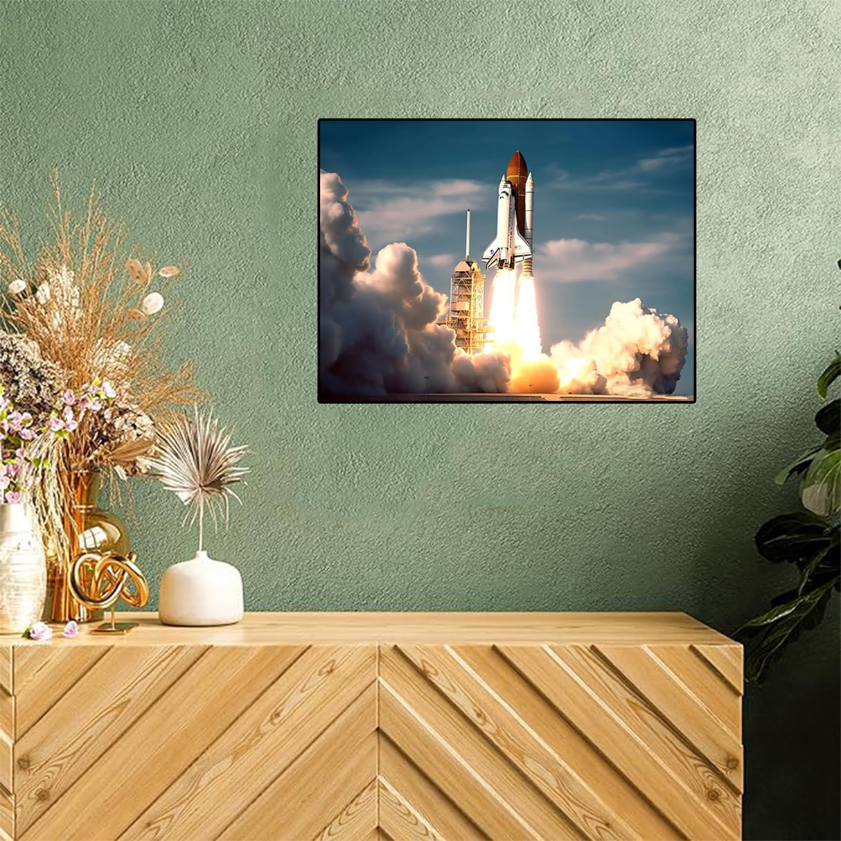 Diamond Painting Kits Magnificent Space Shuttle Launching, 5D DIY Crafts for Adults Diamond Art Kits, Full Drill Round Gem Painting Kit Paint with Diamonds Dots, Space Rocket Launch Gifts 12x16 inch PUAGEMTI