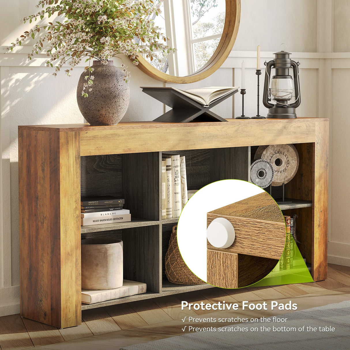 LITTLE TREE Console Table with Storage, 63-Inch Narrow Long Sofa Table, Entryway Table with 6 Cubes, Farmhouse Storage Shelves for Entryway, Living Room LITTLE TREE