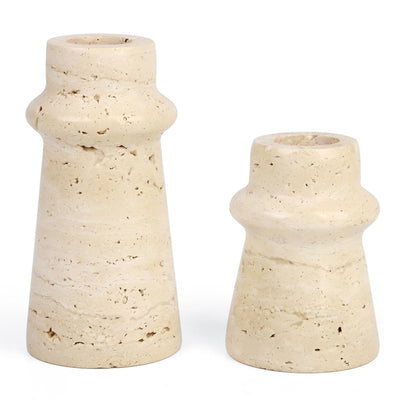 Vixdonos Natural Stone Candle Holder Set of 2 Taper Candle Candlestick Mantle Candle Stand for Home Decor,Wedding,Party and Table Centerpieces(White)