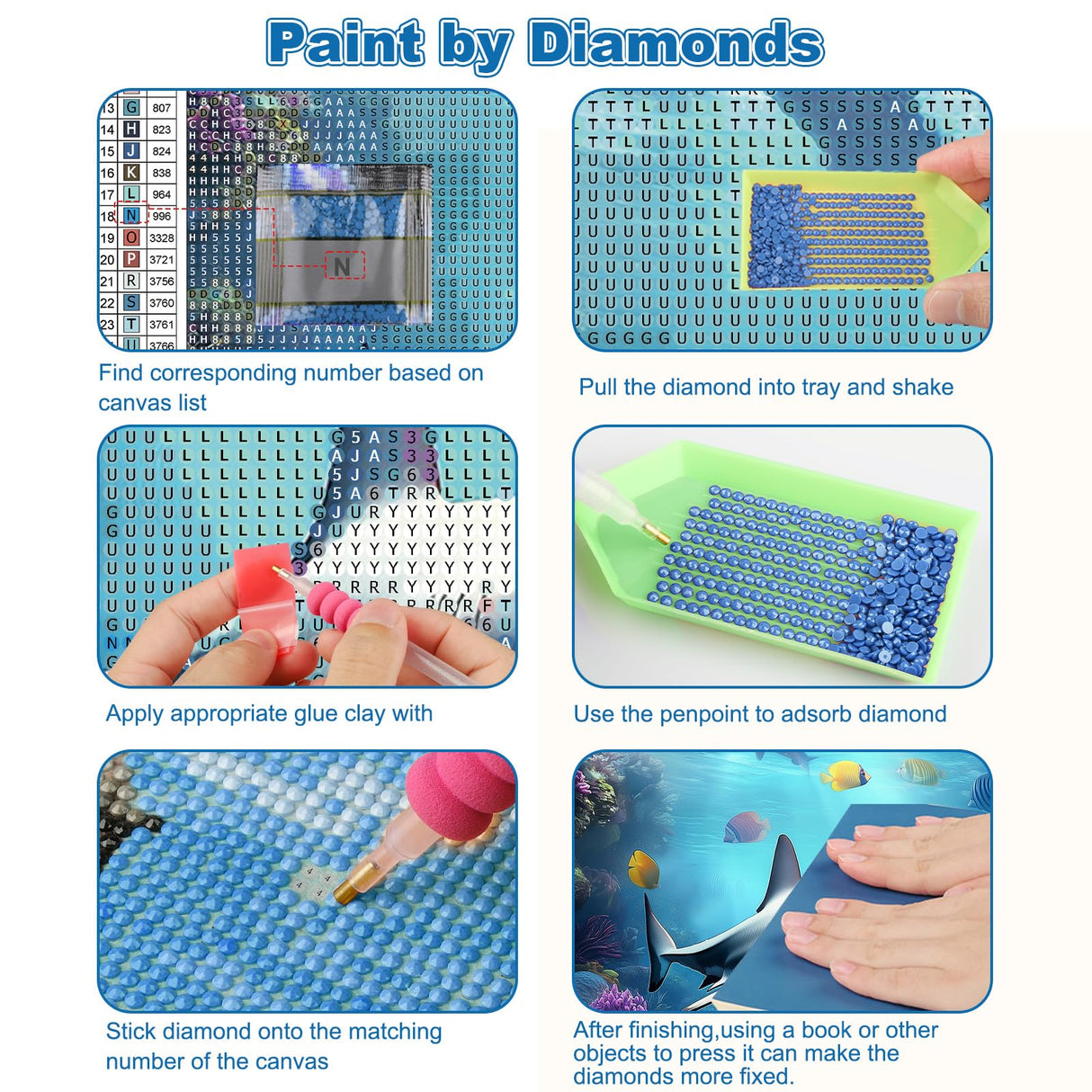 CEOVR Shark Diamond Art Kits for Adults, Ocean Life Diamond Painting Dots DIY Gem Art, Adult Crafts Kits Wall Decor for Home Office 12x16in CEOVR