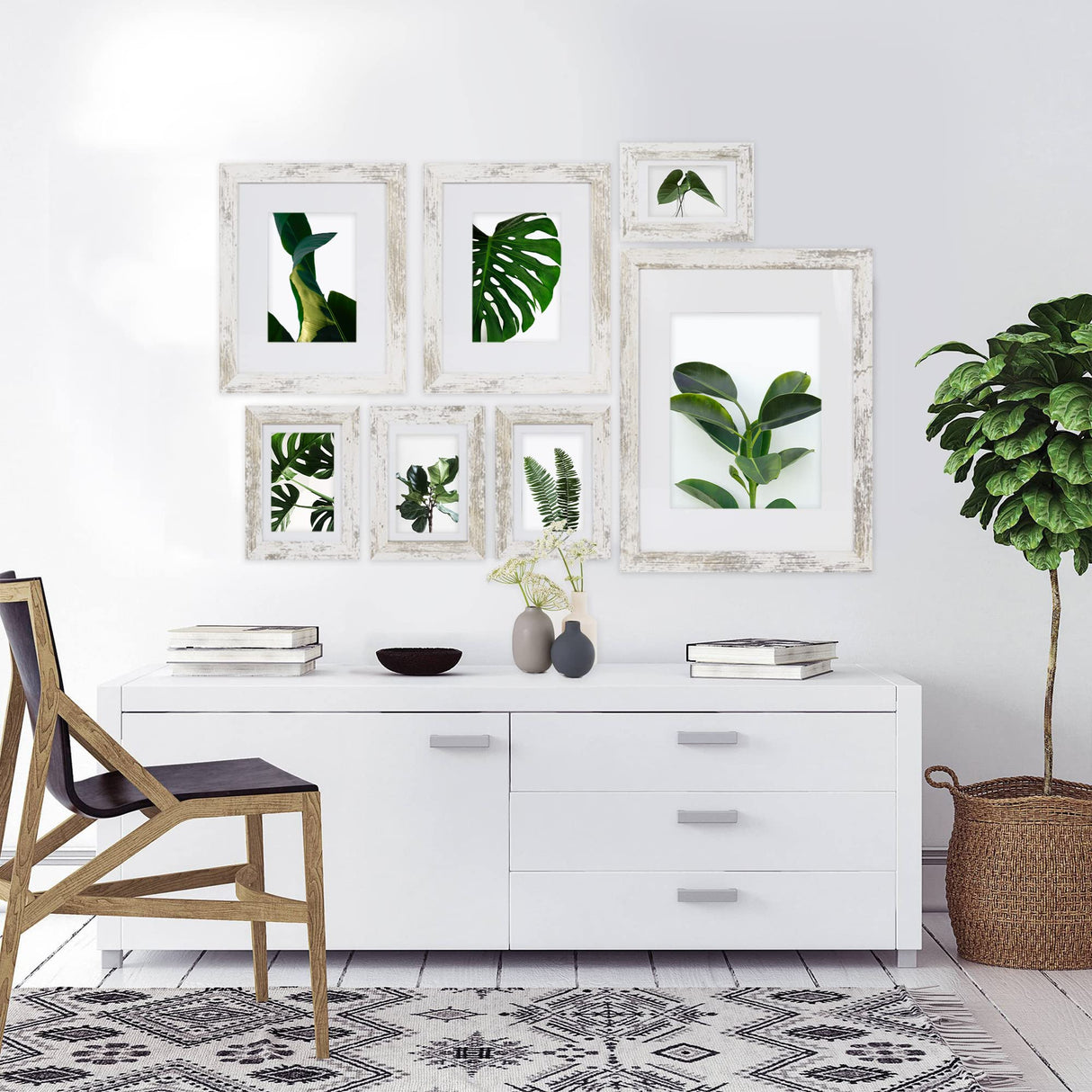 Hongkee 8x10 Picture Frame Set of 2, Made of Real Glass and Distressed White Wooden Frame - Display Picture 5x7 with Mat or 8x10 Without Mat, 8 by 10 Photo for Wall or Tabletop Hongkee