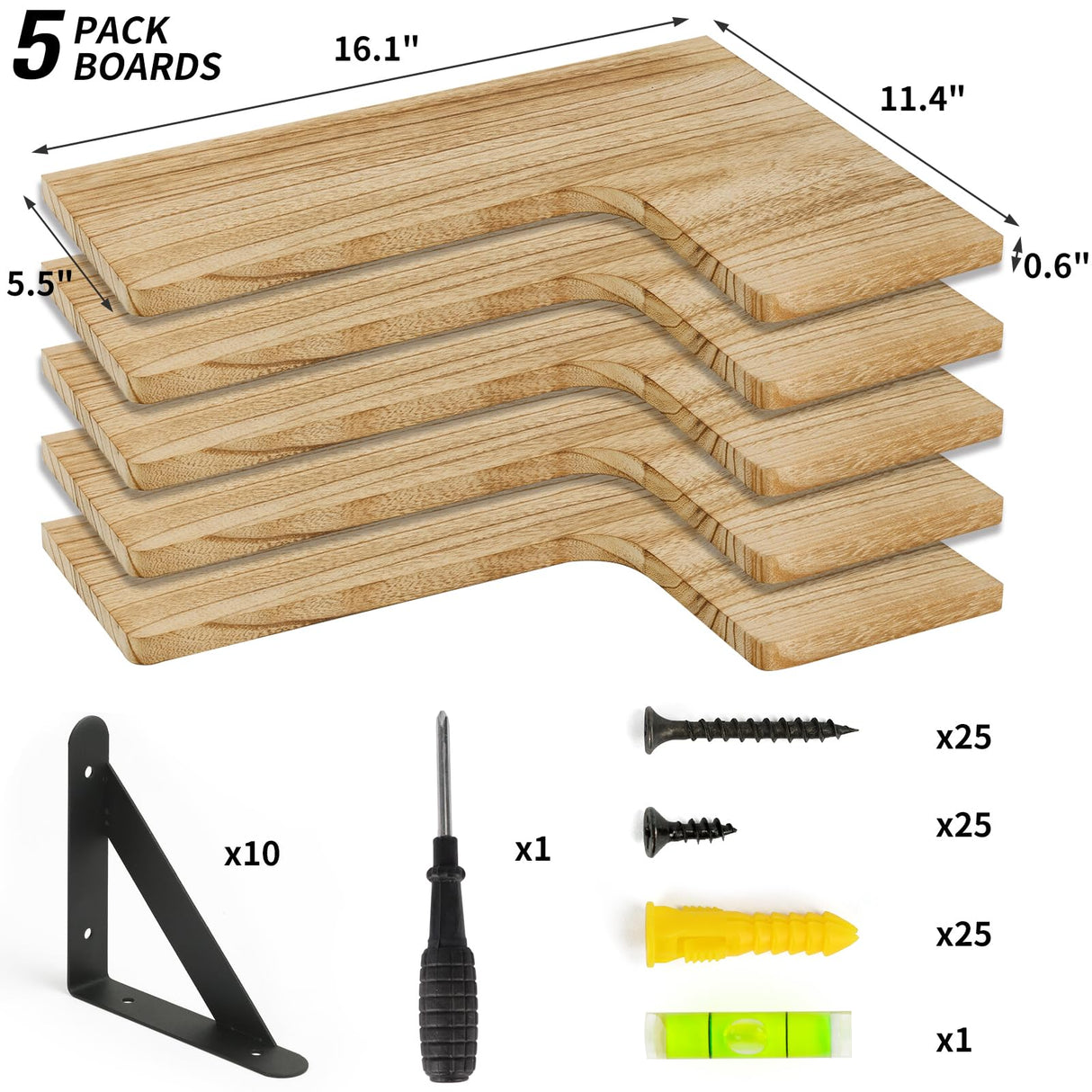 Fixwal Corner Floating Shelves, Wall Mounted Corner Shelf Set of 5, Rustic Wood Wall Shelves for Bathroom, Kitchen, Bedroom or Living Room (Carbonized Black) Fixwal