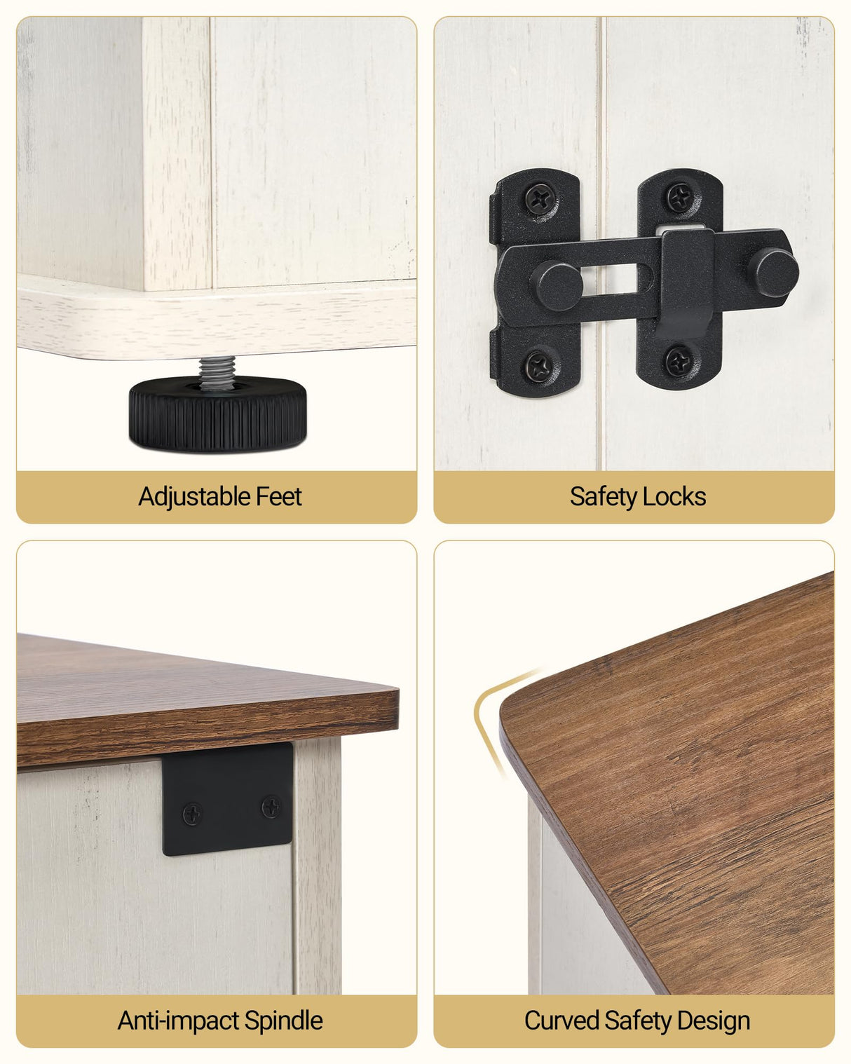 Hzuaneri Dog Crate Furniture, 71" Heavy Duty Dog Kennels with Divider, Pads, Side Table, TV Cabinet, Wooden Dog Crate Furniture for 2 Dogs, Small/Medium/Large Dog, Anti-Chew, White Brown Hzuaneri