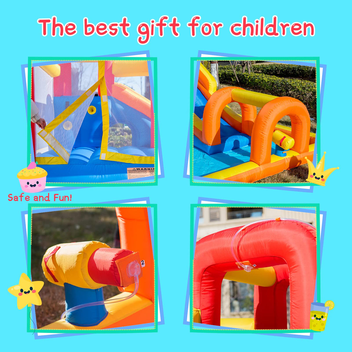 Baralir Inflatable Bounce House Water Park with Long Water Slide & Large Splash Pool Fits 5 Kids, Endless Fun of Jumping, Sliding, Climbing - Extra Cave and Tunnel Adventure and Water Cannon Baralir