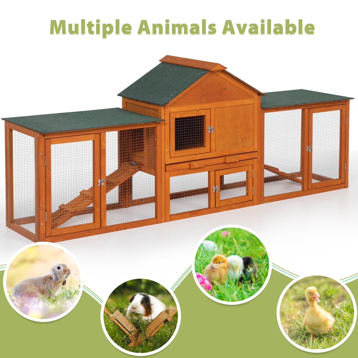 COZIWOW 83” Extra Large Wooden Rabbit Hutch Outdoor Easy to Assemble and Durable Rabbit Cage Bunny Hutch Indoor with Cleaning Tray & Waterproof Roof for Small and Medium Bunny Rabbit Chick (Orange) COZIWOW