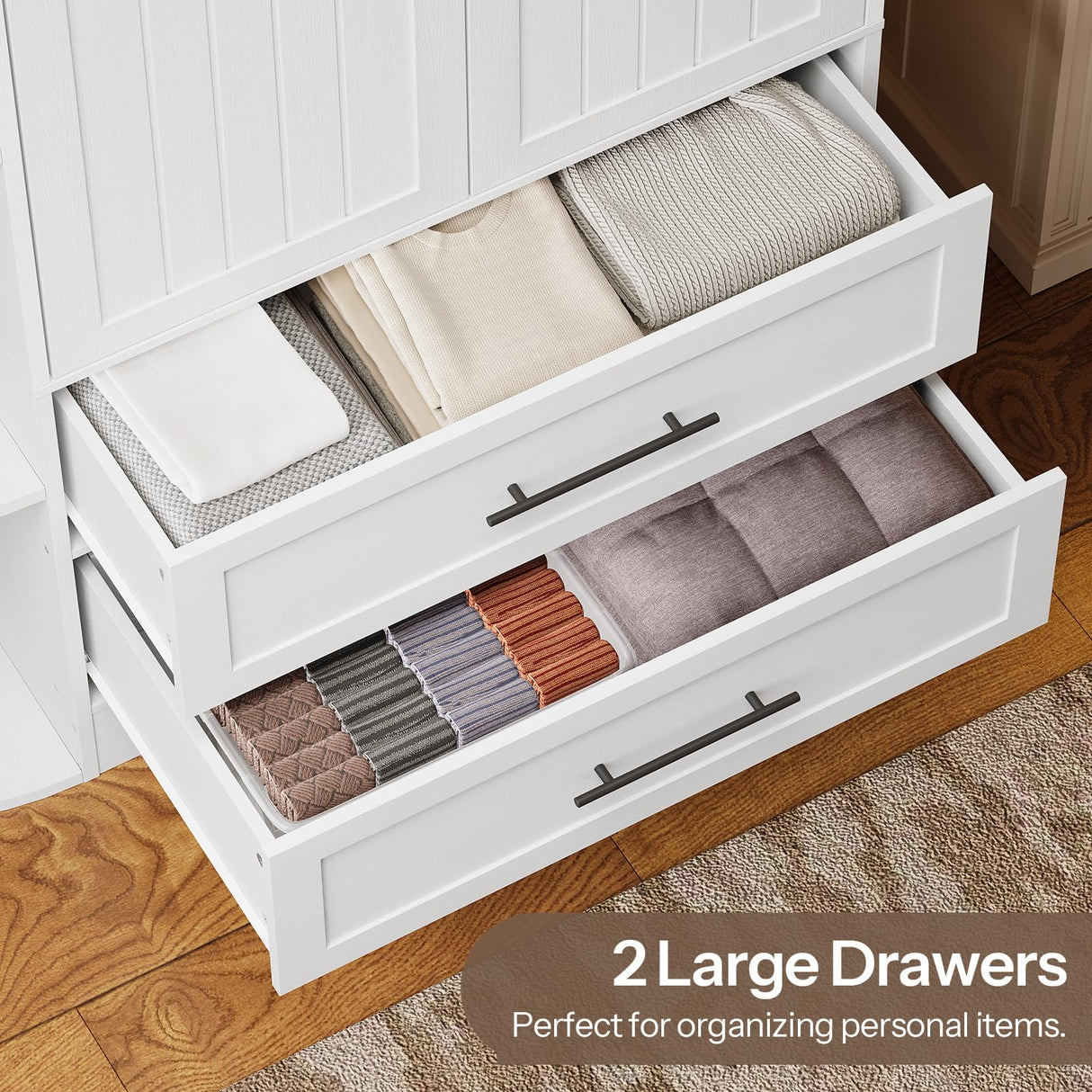 HOOBRO Wardrobe Closet with Doors, 70.9" Tall Armoire Wardrobe Closet with 4 Storage Shelves, Wooden Bedroom Armoire with 2 Drawers and Hanging Rod, Clothing Storage Cabinet for Bedroom, White HOOBRO