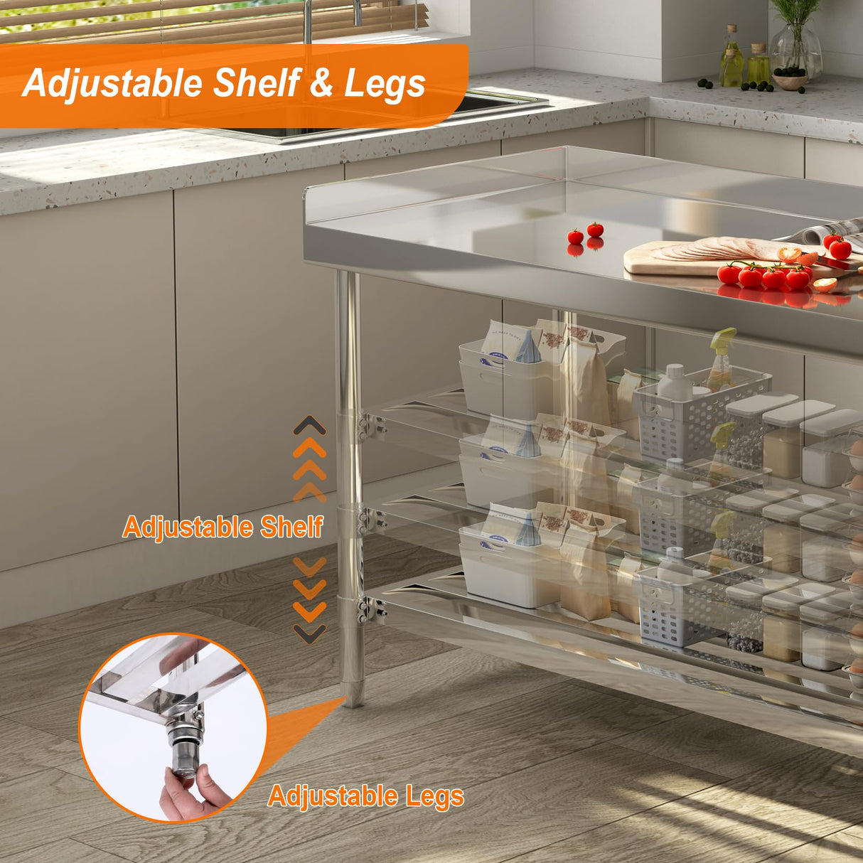 24 x 48 Inches Stainless Steel Work Table with Backsplash for Prep & Work, Folding NSF Heavy Duty Commercial Food Prep Worktable with Adjustable Undershelf for Kitchen Prep Work GaoMon