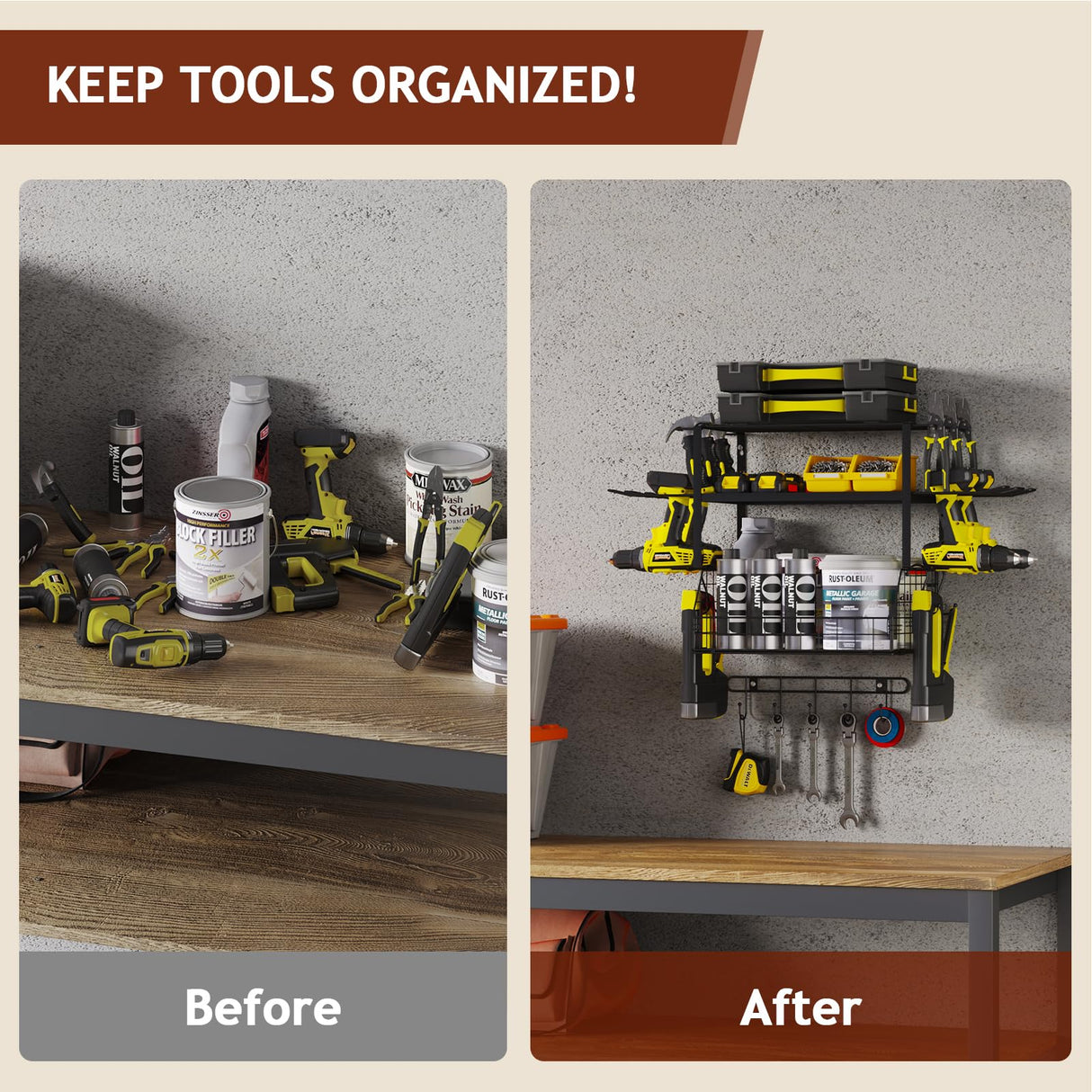 Homsorout Garage Shelves Wall Mounted - with Wire baskets, Heavy Duty Garage Wall Shelving with Hooks, Wire Shelf Baskets Tool Organizer for Home Garden Garage Organization and Storage Homsorout