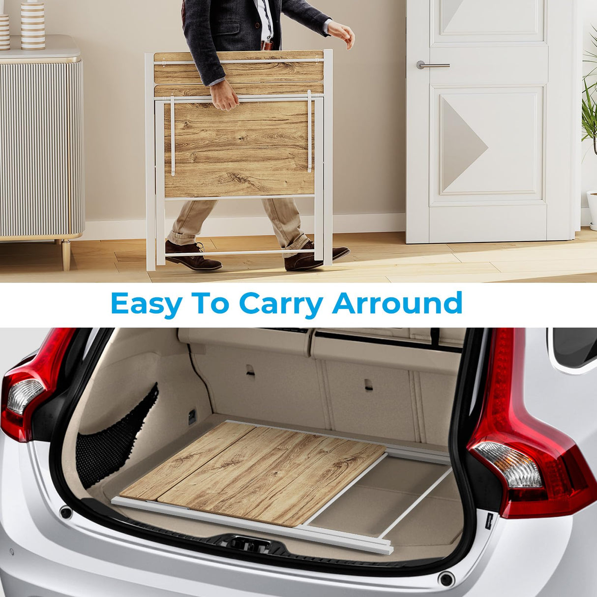 GreenForest Folding Desk No Assembly Required Small Size, 2-Tier Foldable Computer Desk with Shelf for Home Office, Space Saving Portable Laptop Study Foldable Table for Small Spaces, Oak GreenForest