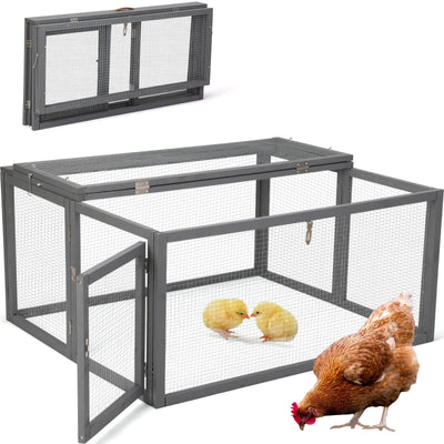 COZIWOW Chicken Coop Run Rabbit Hutch, Portable Chicken Cage Pens with Top & Side Opening Doors, Folding Wooden Chicken Coop, Outdoor Indoor Small Animal Playpen, Chicken Brooder Box, 45.3Inch (Grey)