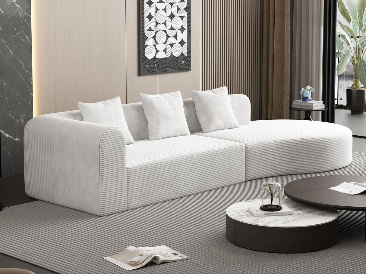 ZIGHTH 123'' Corduroy Cloud Compression Couch Sectional Sofa with Deep Seat, Comfy Plush Sectional Sofa Couch for Living Room, L Shaped Cloud Sectional Sofa Couch, No Assembly Required. White ZIGHTH