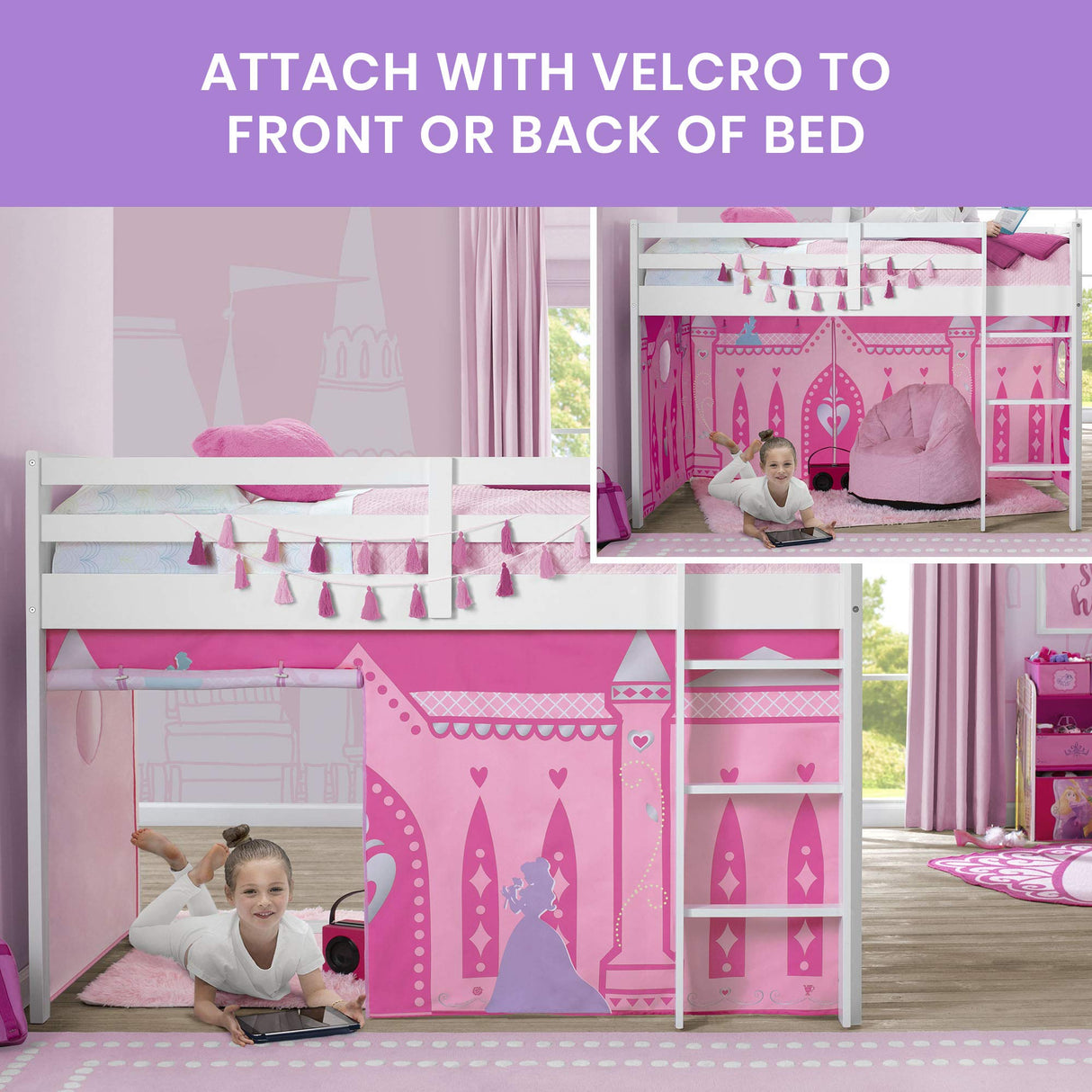 Delta Children Loft Bed Tent Curtain Set for Low Twin, Disney Princess Delta Children