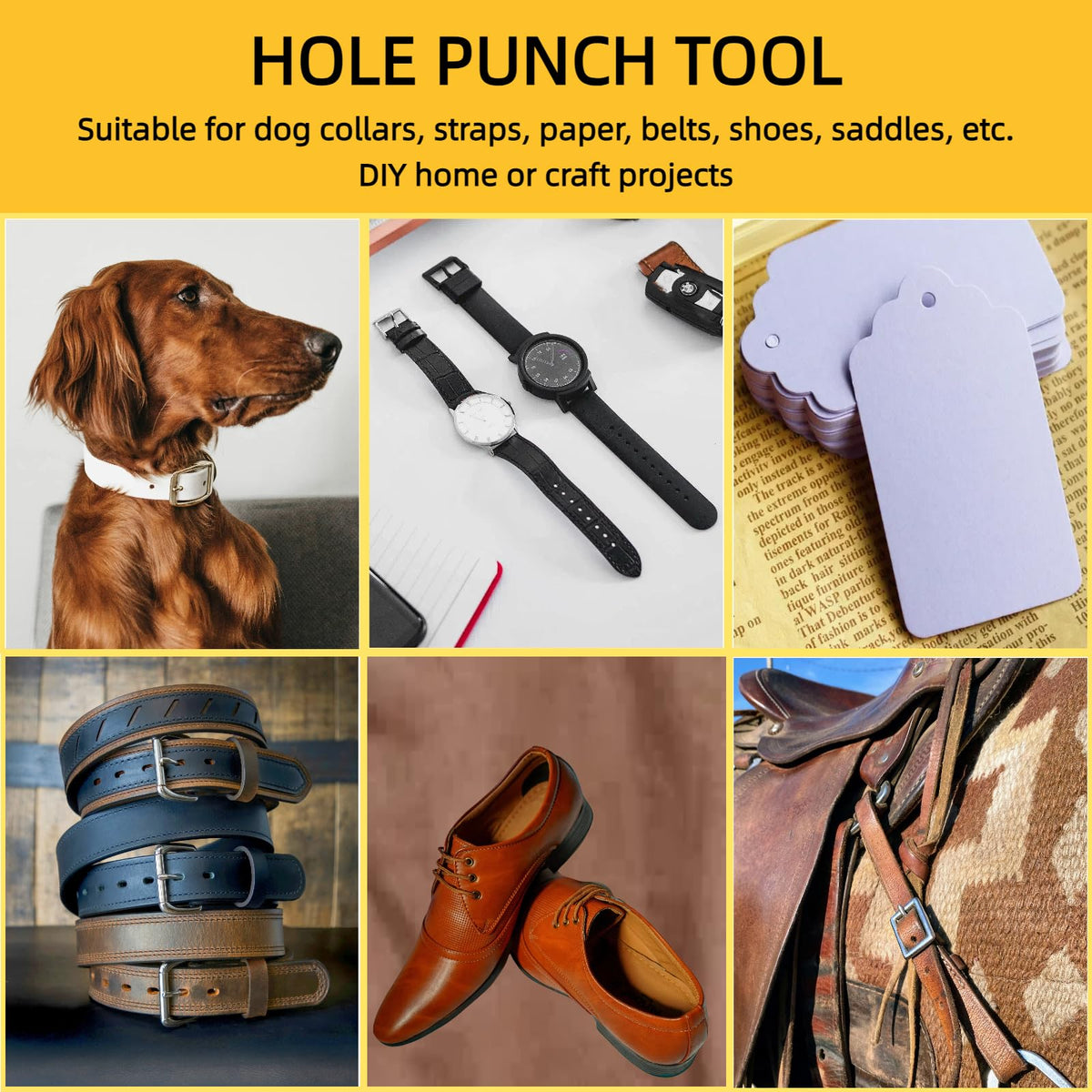 Leather Hole Punch, BILLION GOLD Heavy-Duty Belt Hole Puncher, Multi Sizes Hole Punch Tool for Leather, Belt, Watch Straps, Saddle, Cards BILLION GOLD