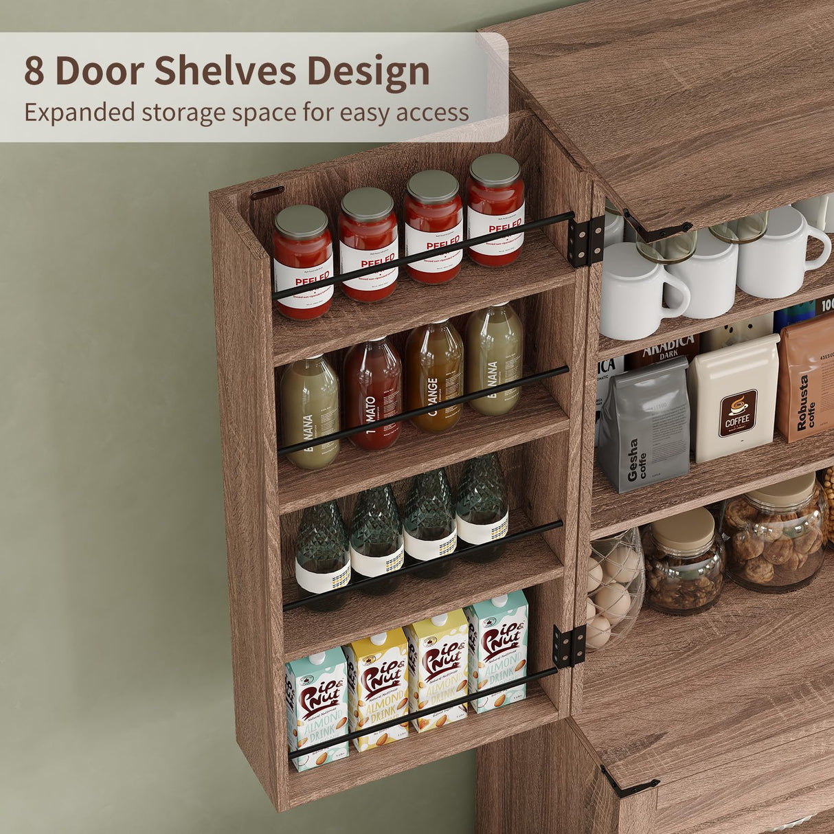 FUSOU 72'' Kitchen Storage Pantry Cabinet, Tall Storage Cabinet with 8 Door Shelves, 2 Cabinets and 1 Drawer, Freestanding Cupboard for Kitchen, Dining Room, Bathroom, Laundry, Living Room, Espresso FUSOU