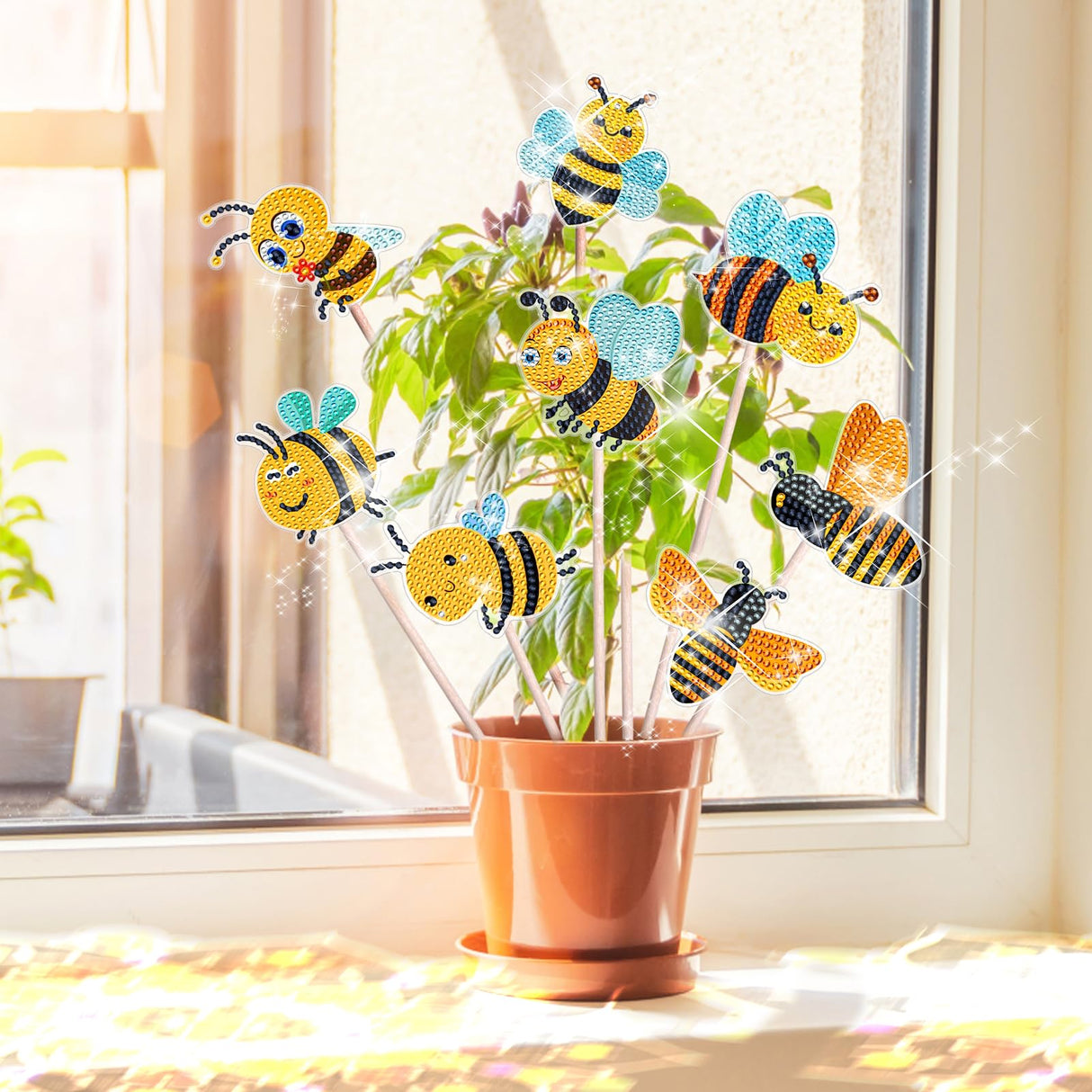 BSRESIN 8 Pcs Bee Diamond Painting Kits, Diamond Art Kits for Garden Decor, Bee Stakes Diamond Art Kits for Adults, Crafts for Adults BSRESIN