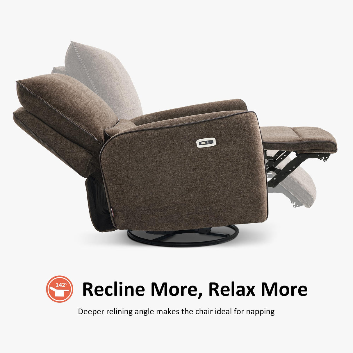 MCombo Power Swivel Glider Rocker Recliner Chair, Electric Swivel Rocker Recliner with USB Charging Ports for Living Room and Nursery, Fabric 6922 (Brown) MCombo