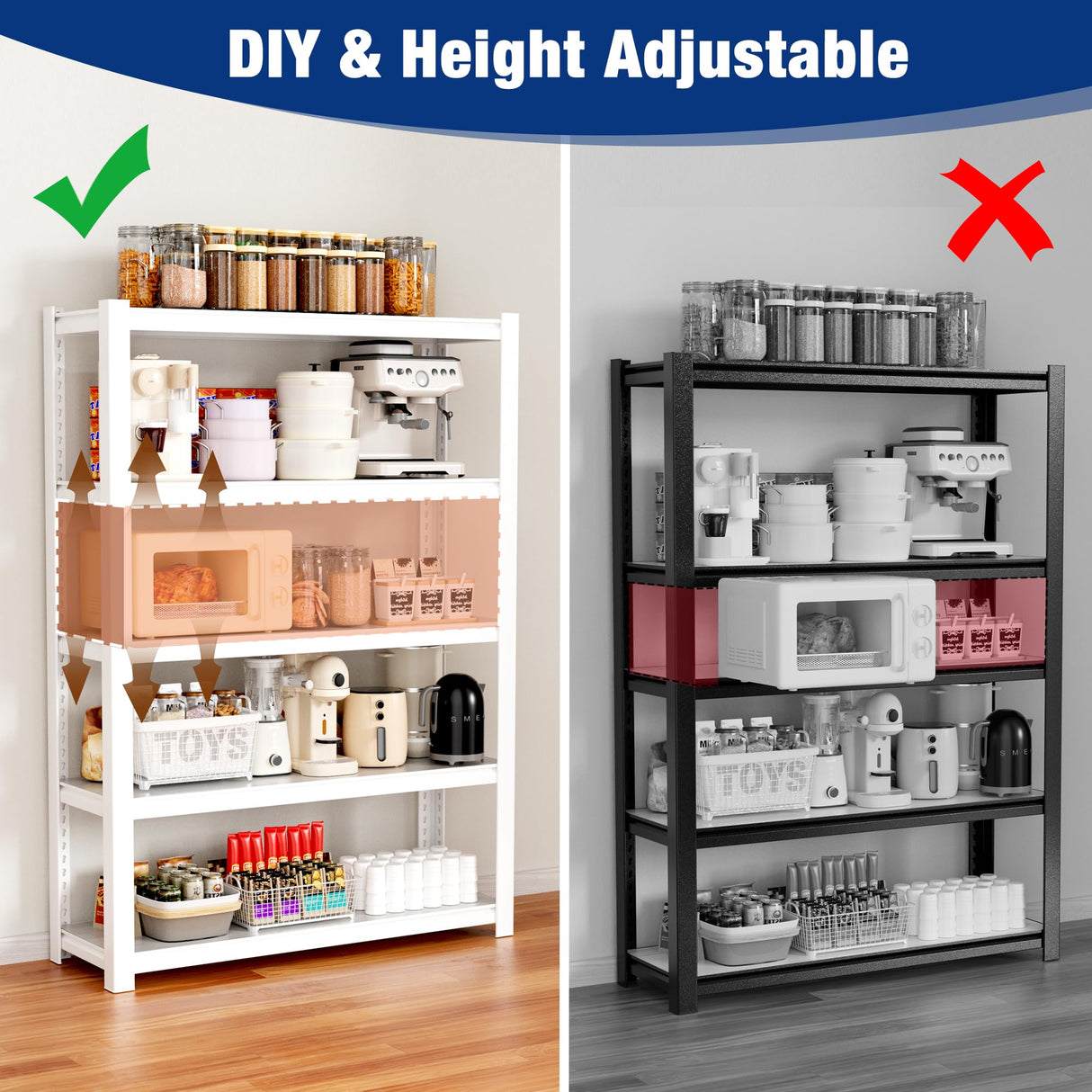 WORKPRO 3000lbs 5-Tier Shelving Unit, 72" H Adjustable Storage Shelves, Boltless Garage Shelving Unit for Garage, Kitchen, Durable Scratch-Resistant Panels, White WORKPRO