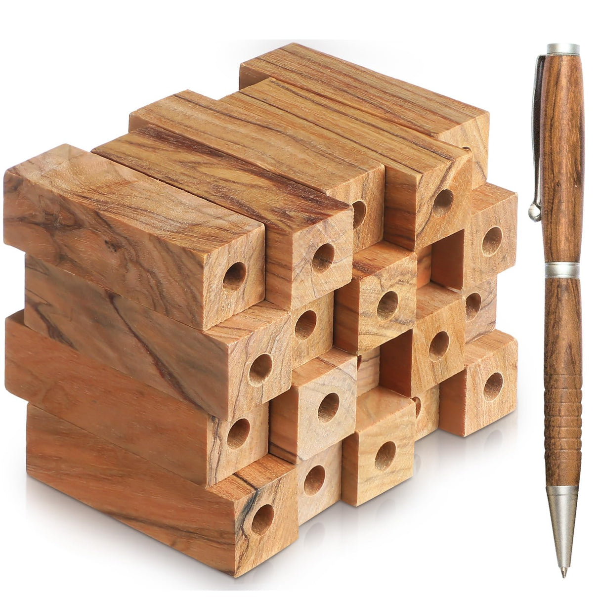 DoubleFill 20 Pcs Pre Drilled 7mm Olive Wood Pen Blanks for Woodturning Pen Turning Kit for Pen Making Supplies DIY Crafts, 2 1/2" x 3/4" x 3/4" DoubleFill