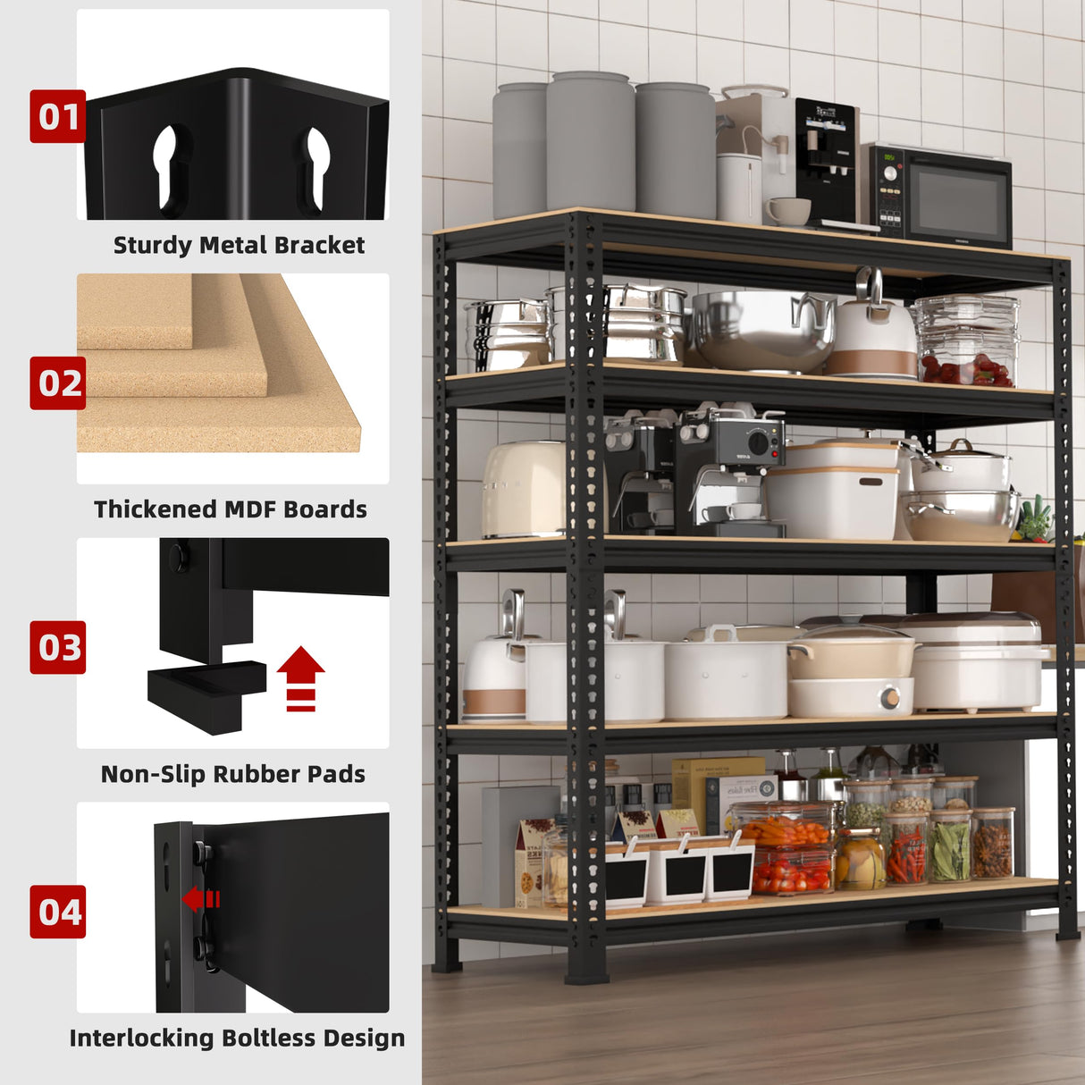 BuxWellBang 5 Tier Garage Storage Shelves - 32" W x 16" D x 63" H Adjustable Heavy Duty Metal Shelving Unit, Garage Shelving Organizers and Storage Utility Rack for Basement, Pantry, Kitchen, Black BuxWellBang